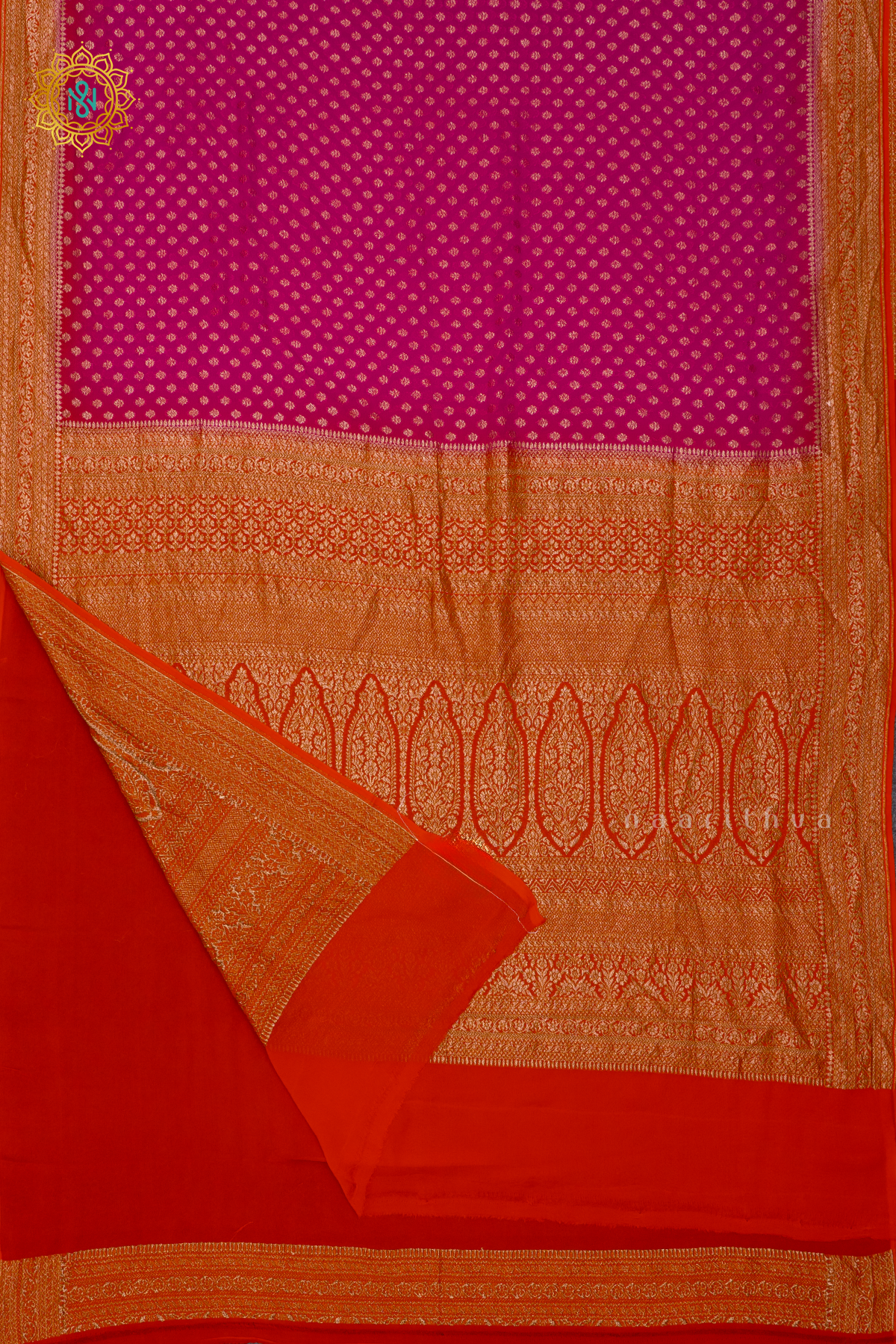 PINK WITH ORANGE - PURE BANARASI KHADDI GEORGETTE