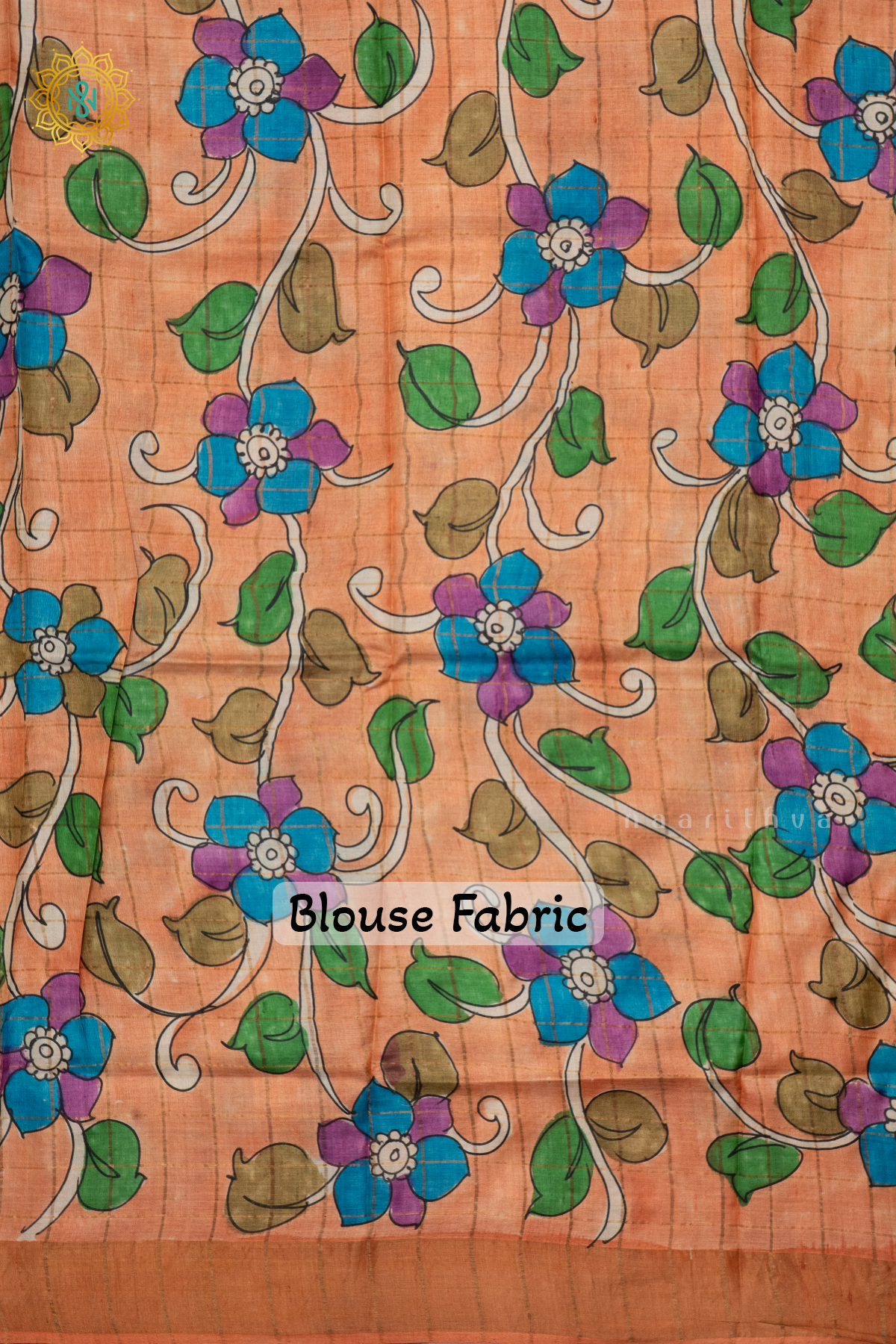 PISTA GREEN WITH RUST ORANGE - PURE TUSSAR SILK