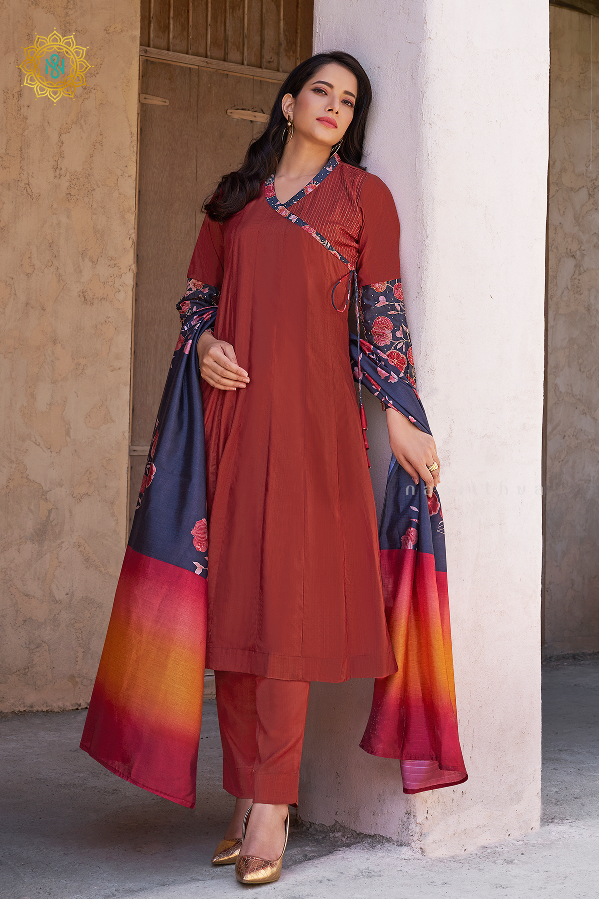 RUST ORANGE - COTTON 3PC SALWAR SUIT WITH TOP, BOTTOM & DUPATTA