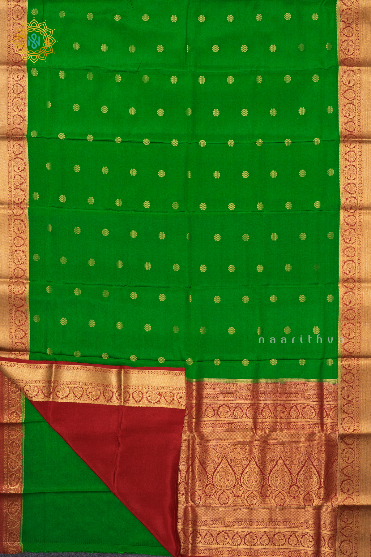 GREEN WITH MAROON - PURE MYSORE CREPE SILK