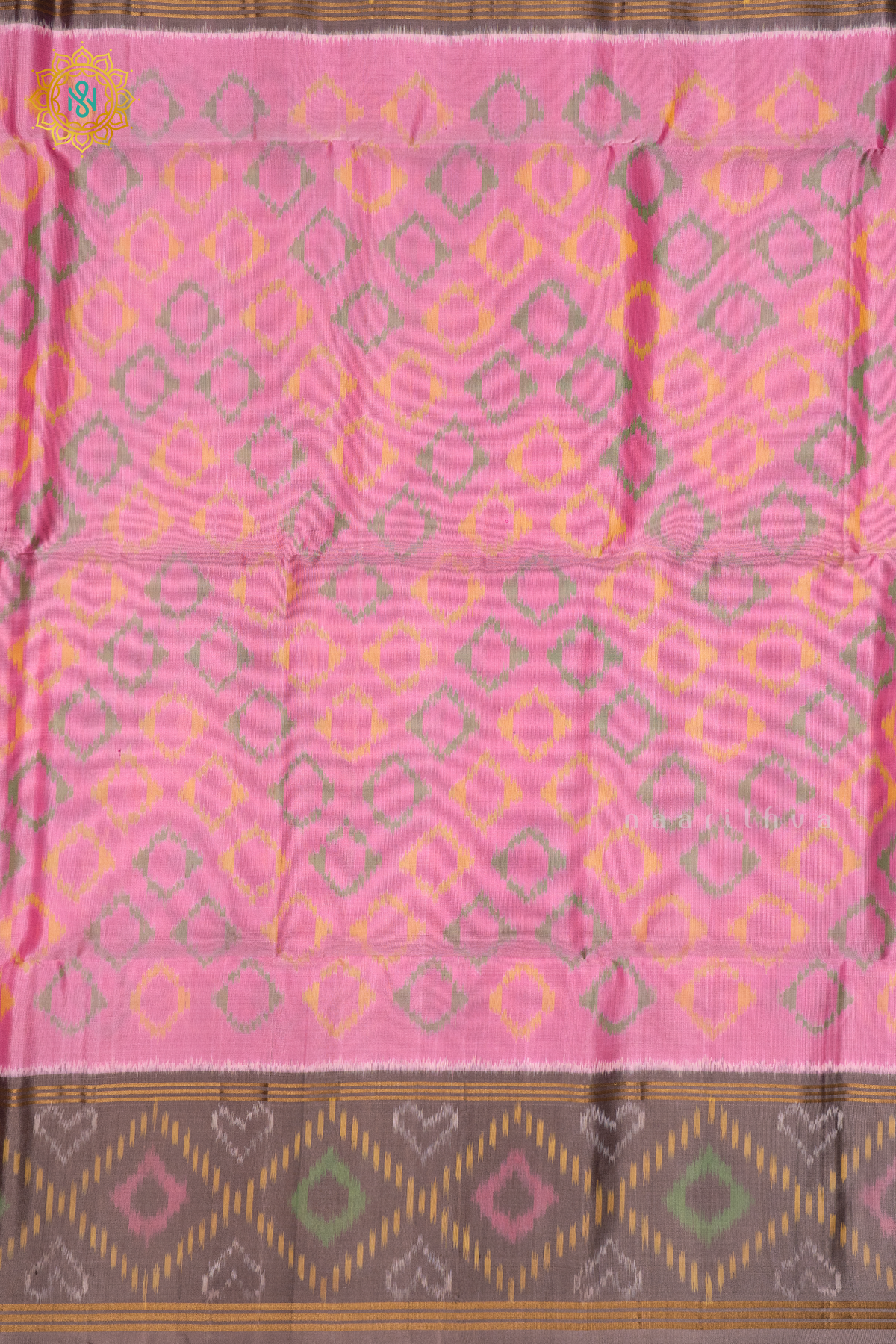 LIGHT PINK WITH GREYISH BROWN - PURE KANJIVARAM IKAT SOFT SILK