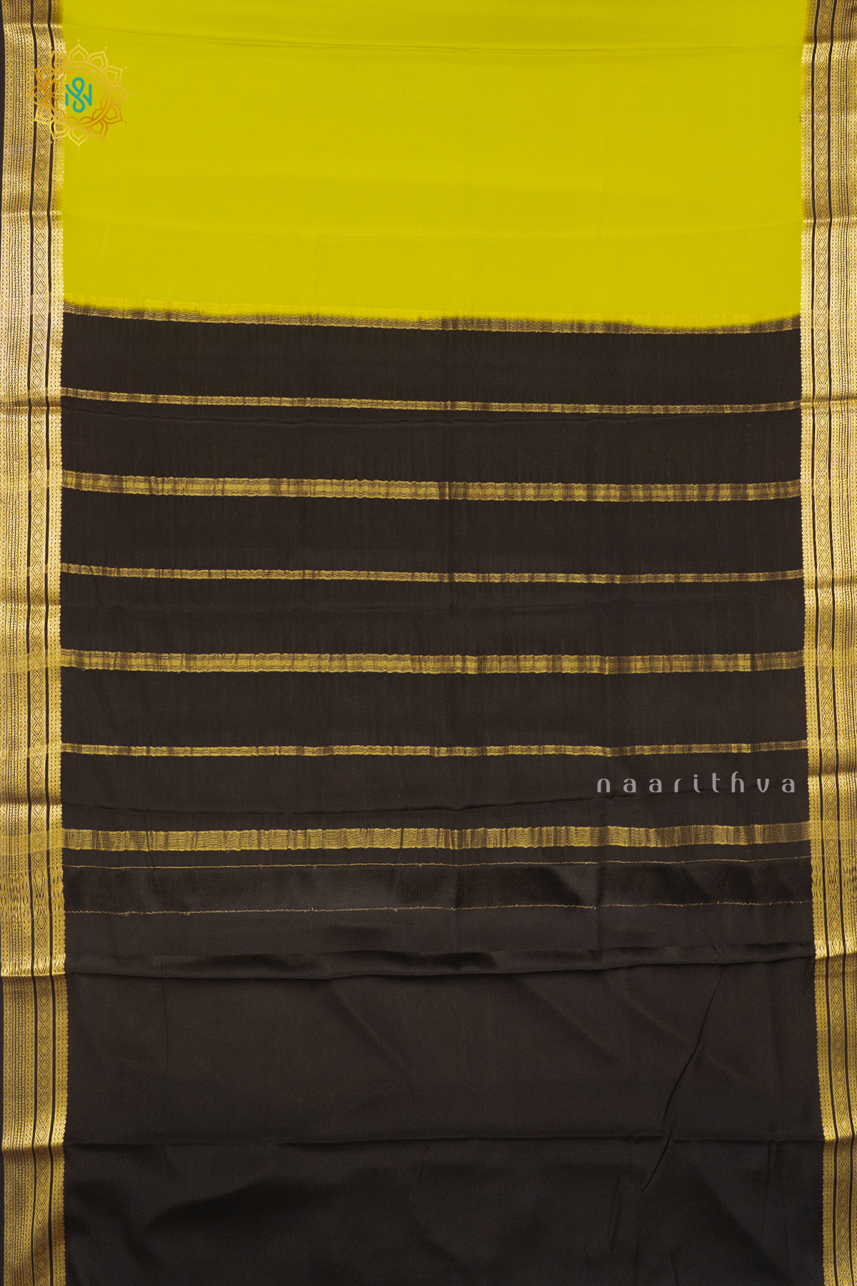 PARROT GREEN WITH BLACK - PURE MYSORE CREPE SILK