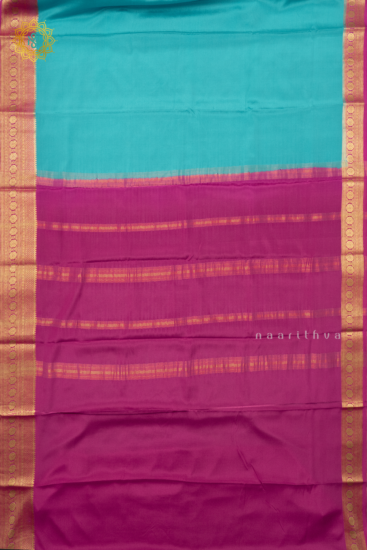 SKY BLUE WITH PINK - PURE MYSORE CREPE SILK