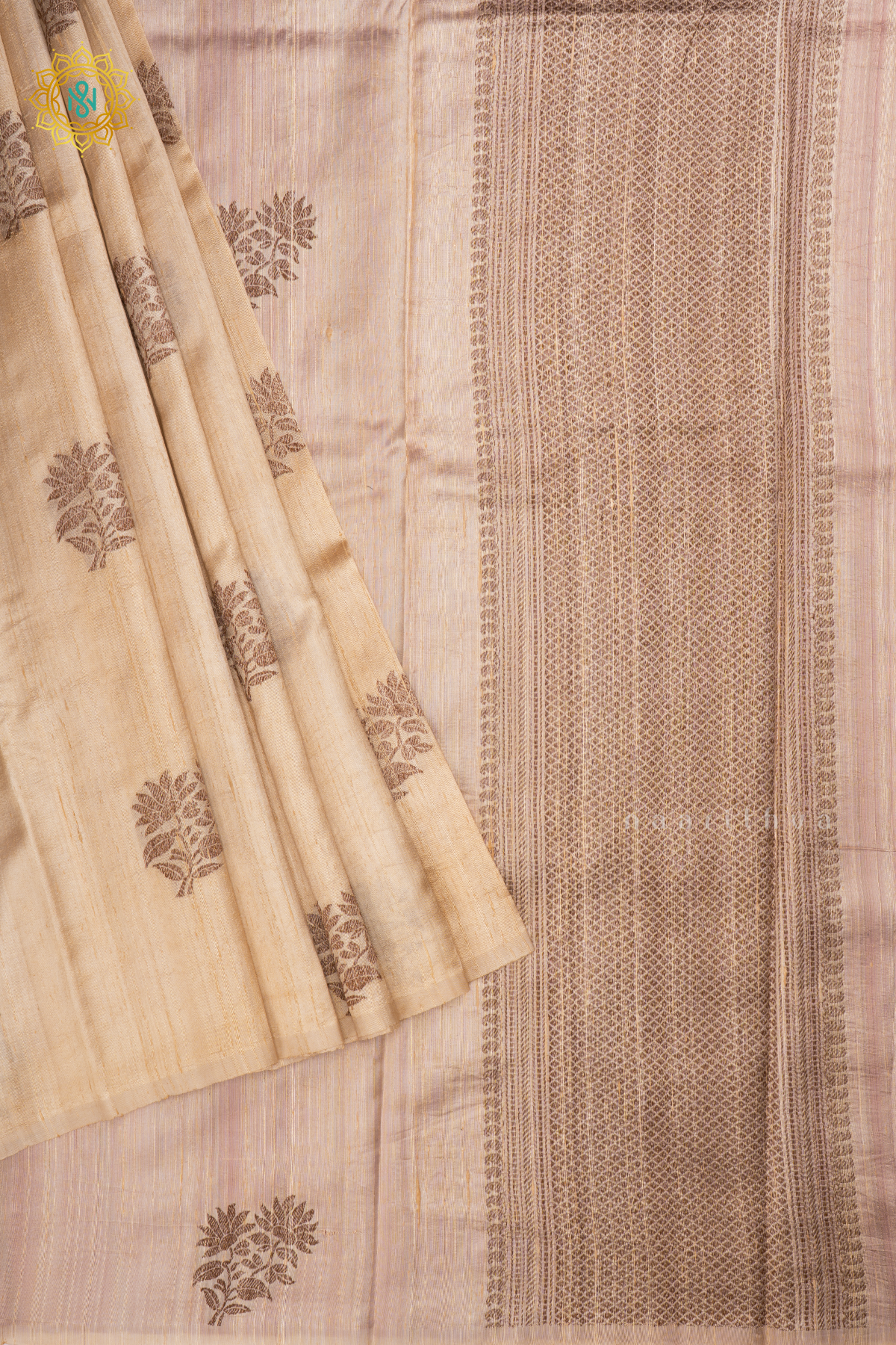 Off White with Pink Pure Banarasi Raw Silk Saree With Allover Zari Buttas