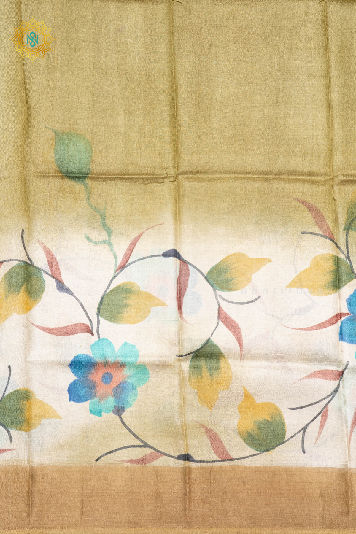 OLIVE GREEN WITH MUSTRAD - PURE TUSSAR SILK