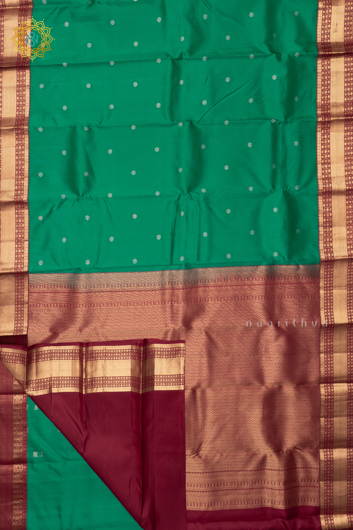 AQUA GREEN WITH MAROON - PURE KANJIVARAM SILK
