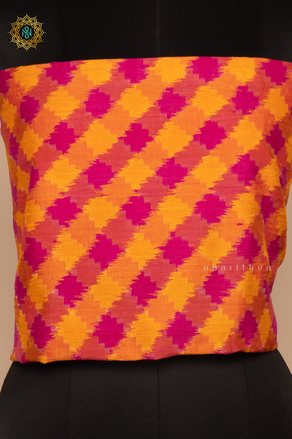 Yellow with Magenta - Ikkat Woven Pure Silk Blouse Fabric