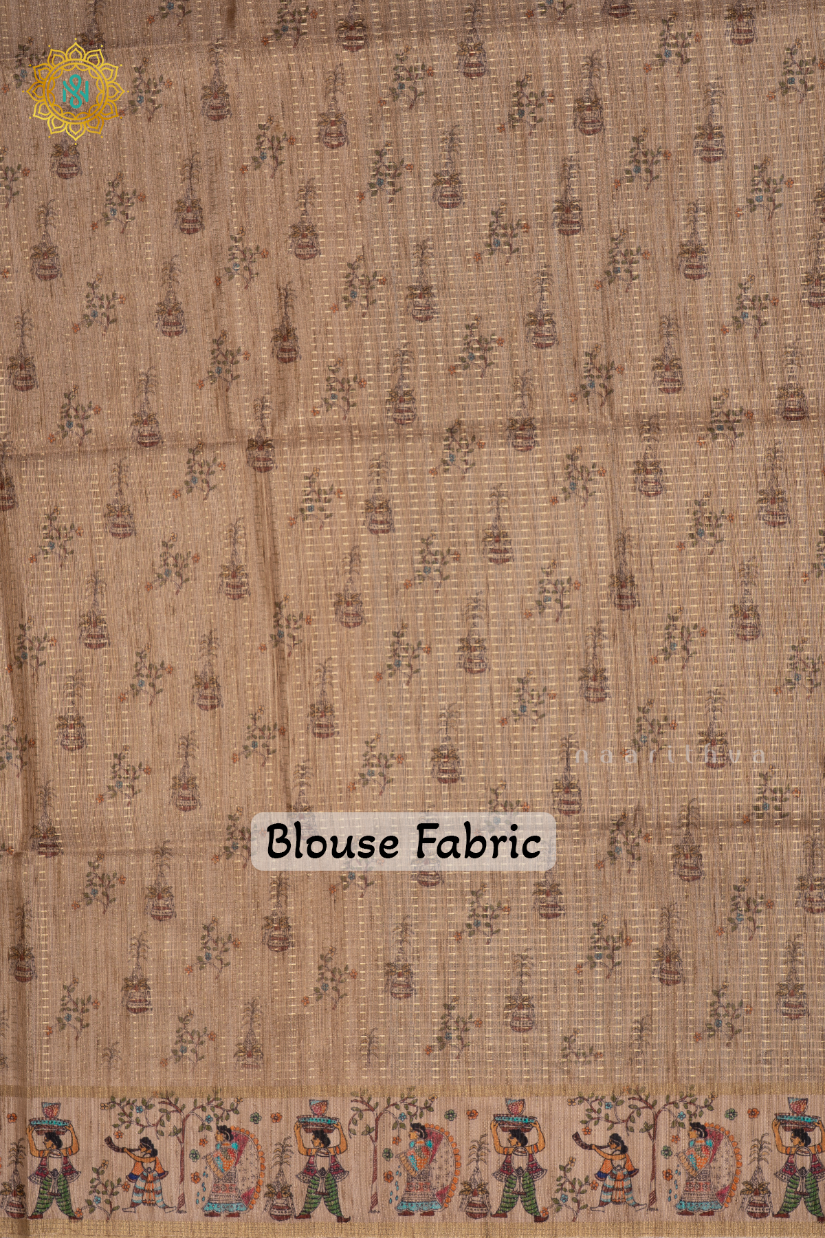 Bottle Green Semi Tussar Silk Saree With Zari Stripes And Printed Border