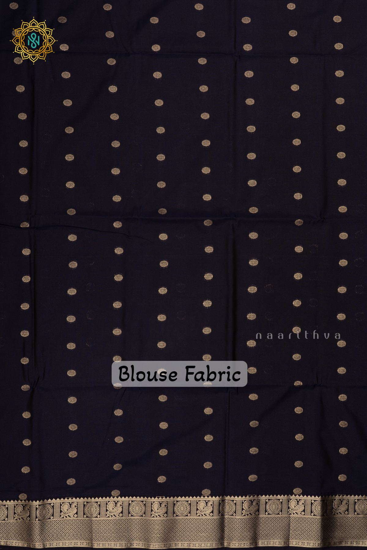 Olive Green With Navy Blue Semi Soft Silk Saree Allover Zari Buttas And Contrast Zari Border