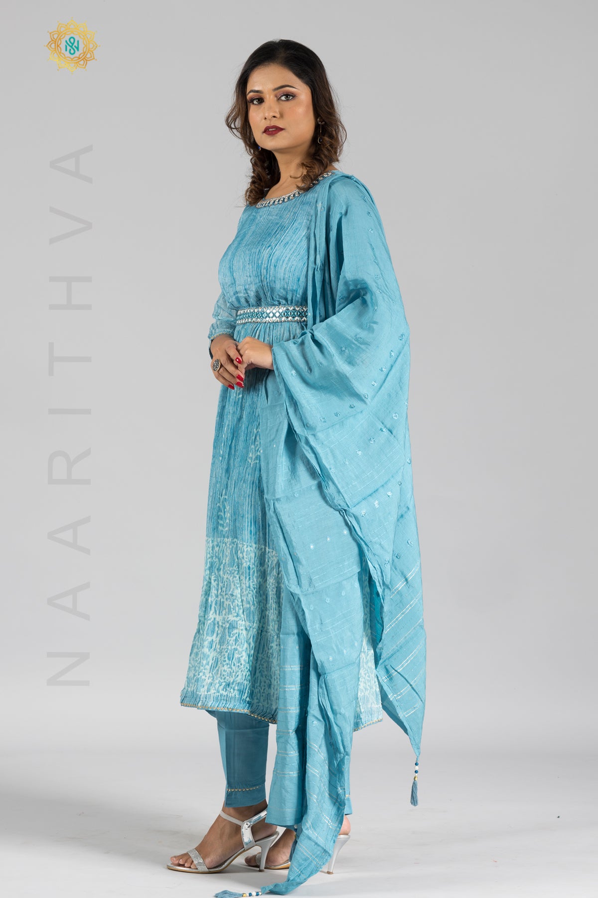 BLUE - PARTY WEAR NAYRA CUT SALWAR SUIT WITH STRAIGHT CUT PANT & DUPATTA