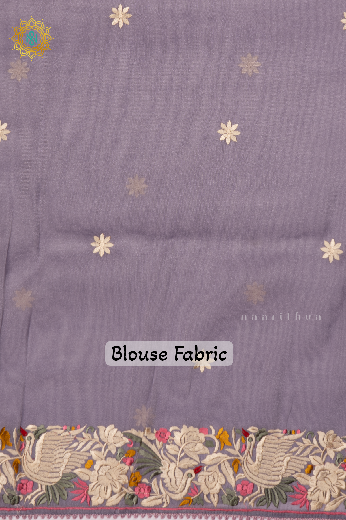Light Purple Tissue Organza Saree All Over Hand Embroidery Buttas with Hand Embroidery Border