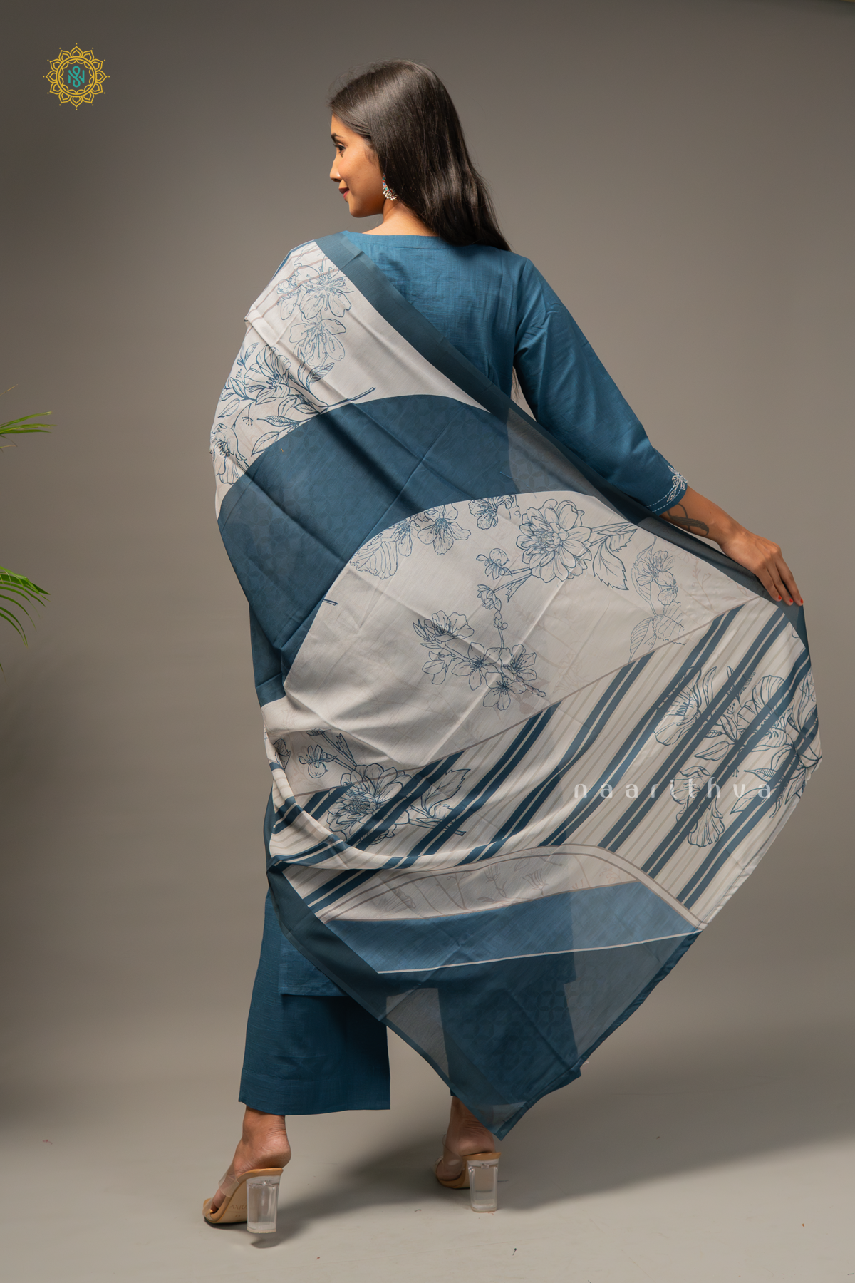 PEACOCK BLUE - COTTON 3PC SALWAR SUIT WITH TOP, BOTTOM & DUPATTA