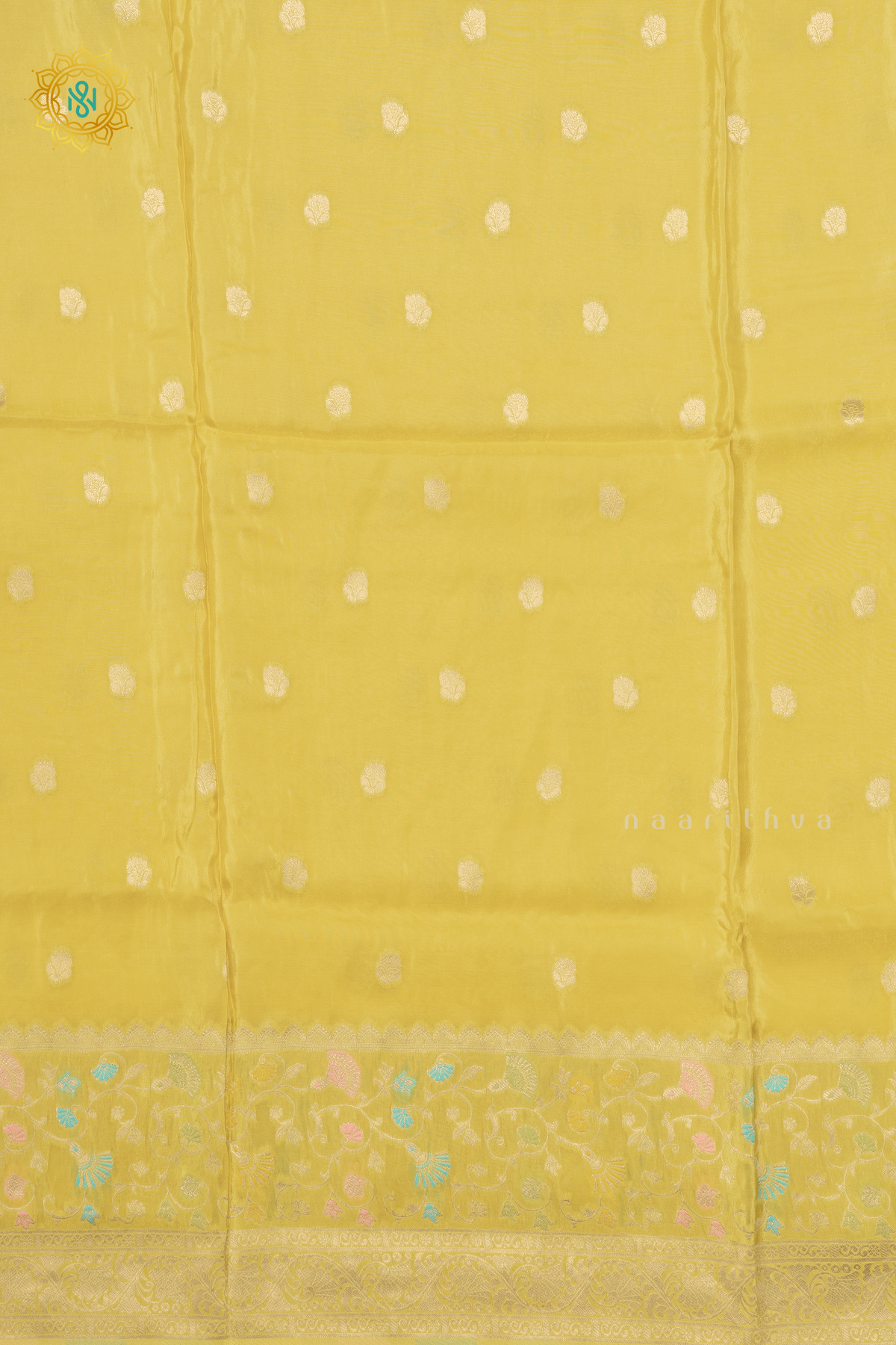 YELLOW WITH OLIVE GREEN - SATIN CREPE