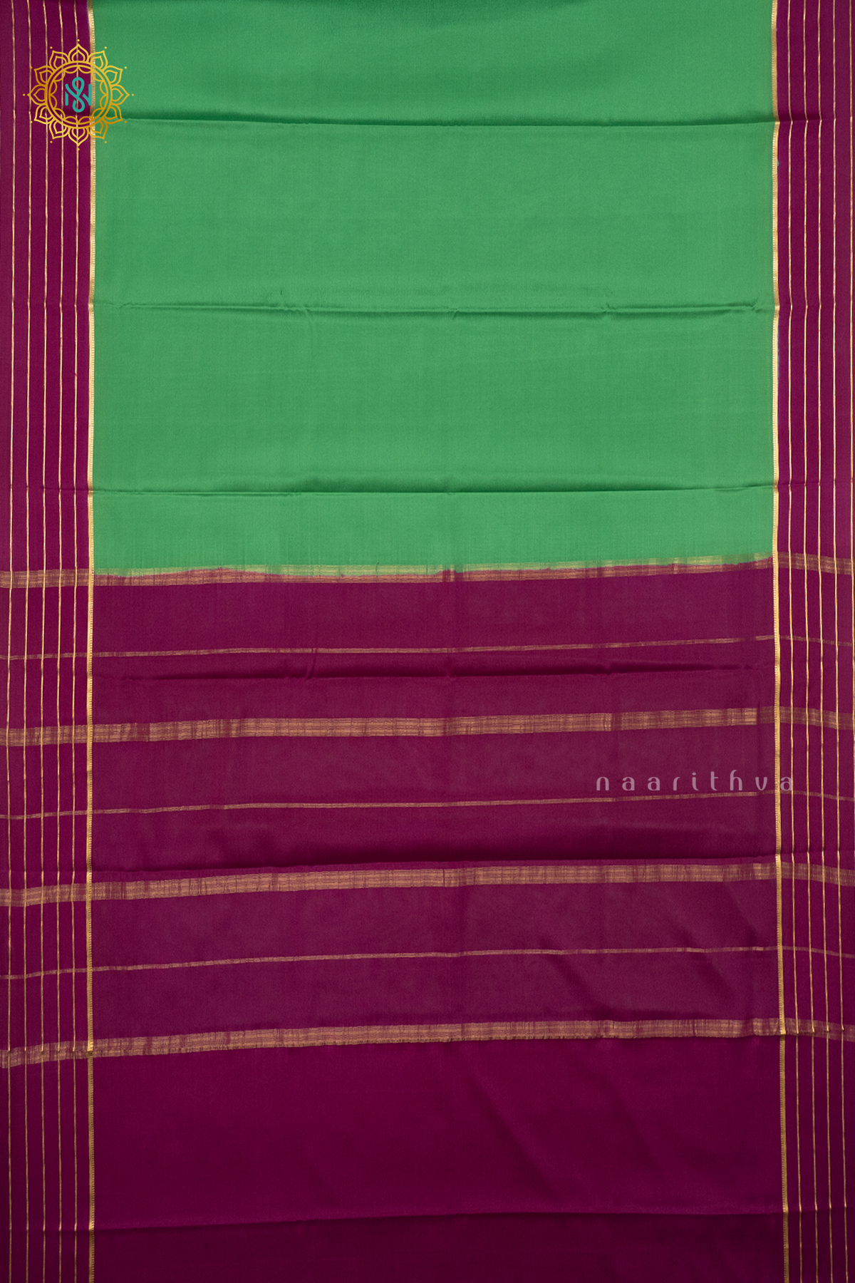 GREEN WITH MAGENTA - PURE MYSORE CREPE SILK