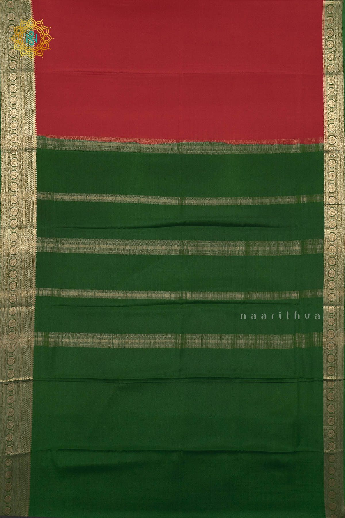 RED WITH GREEN - PURE MYSORE CREPE SILK