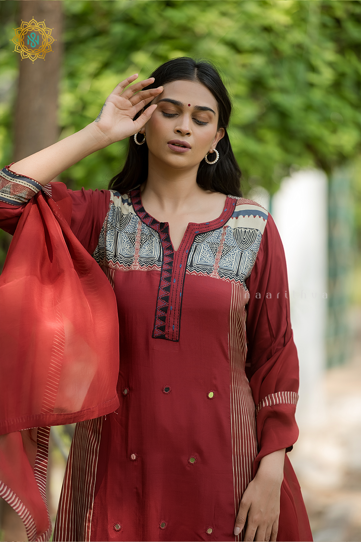MAROON - CREPE 3PC SALWAR SUIT WITH TOP, BOTTOM & DUPATTA