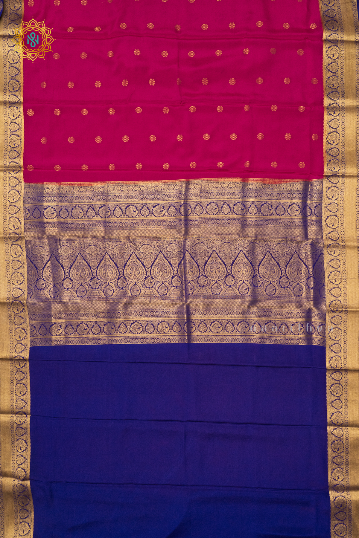 PINK WITH BLUE - PURE MYSORE CREPE SILK