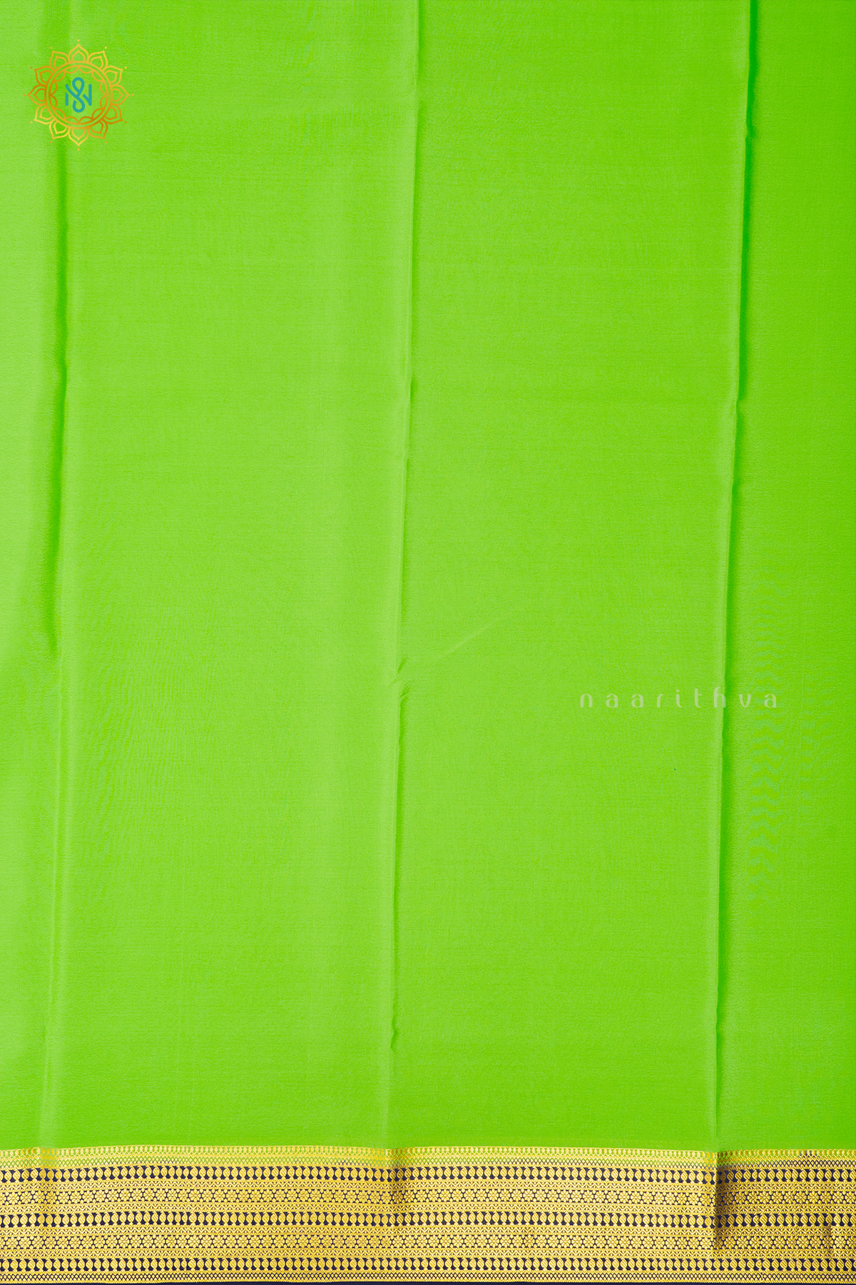 PARROT GREEN WITH NAVY BLUE - PURE MYSORE CREPE SILK