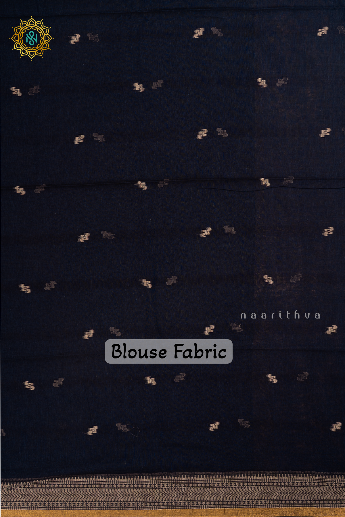 Navy Blue Mul Cotton Saree Thread Woven Buttas On The Body With Thread and Zari Woven Border