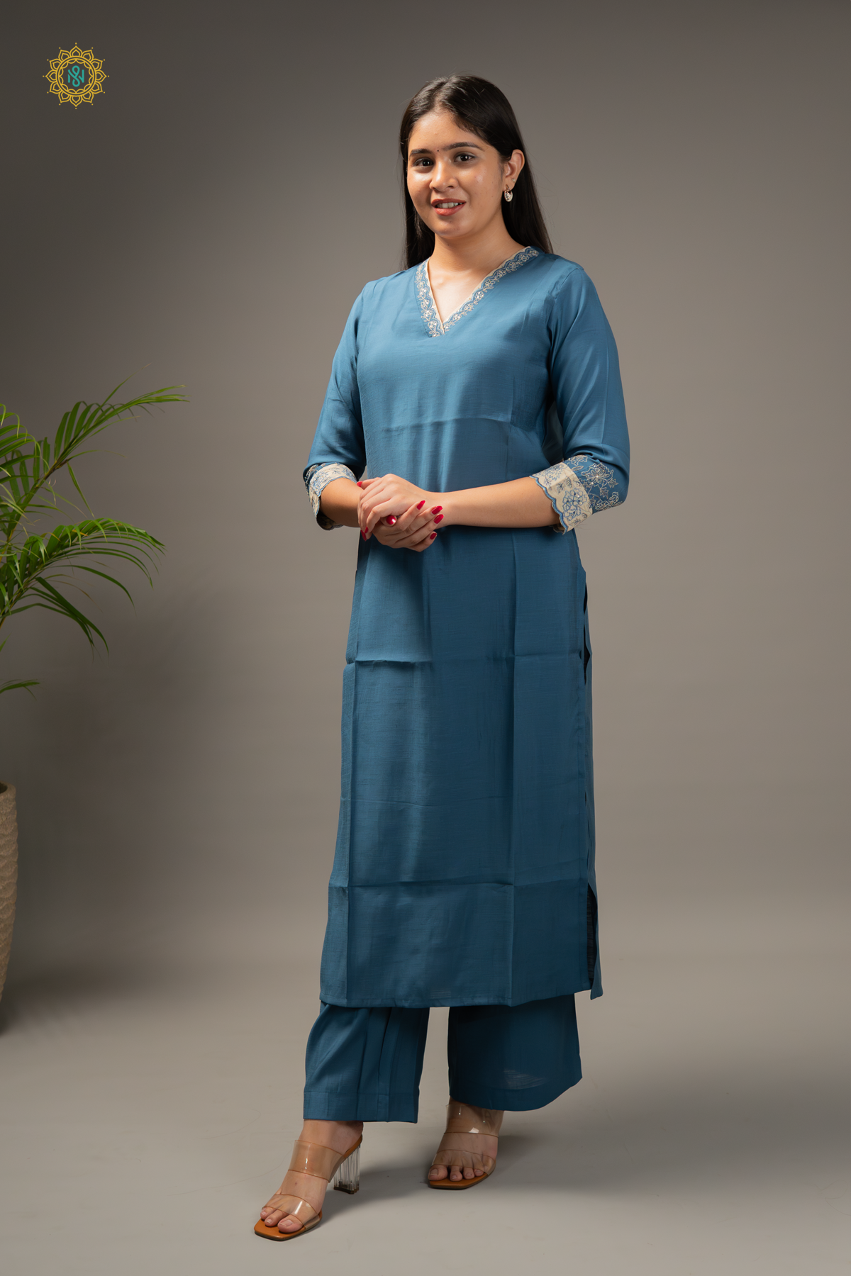 PEACOCK BLUE - COTTON 3PC SALWAR SUIT WITH TOP, BOTTOM & DUPATTA