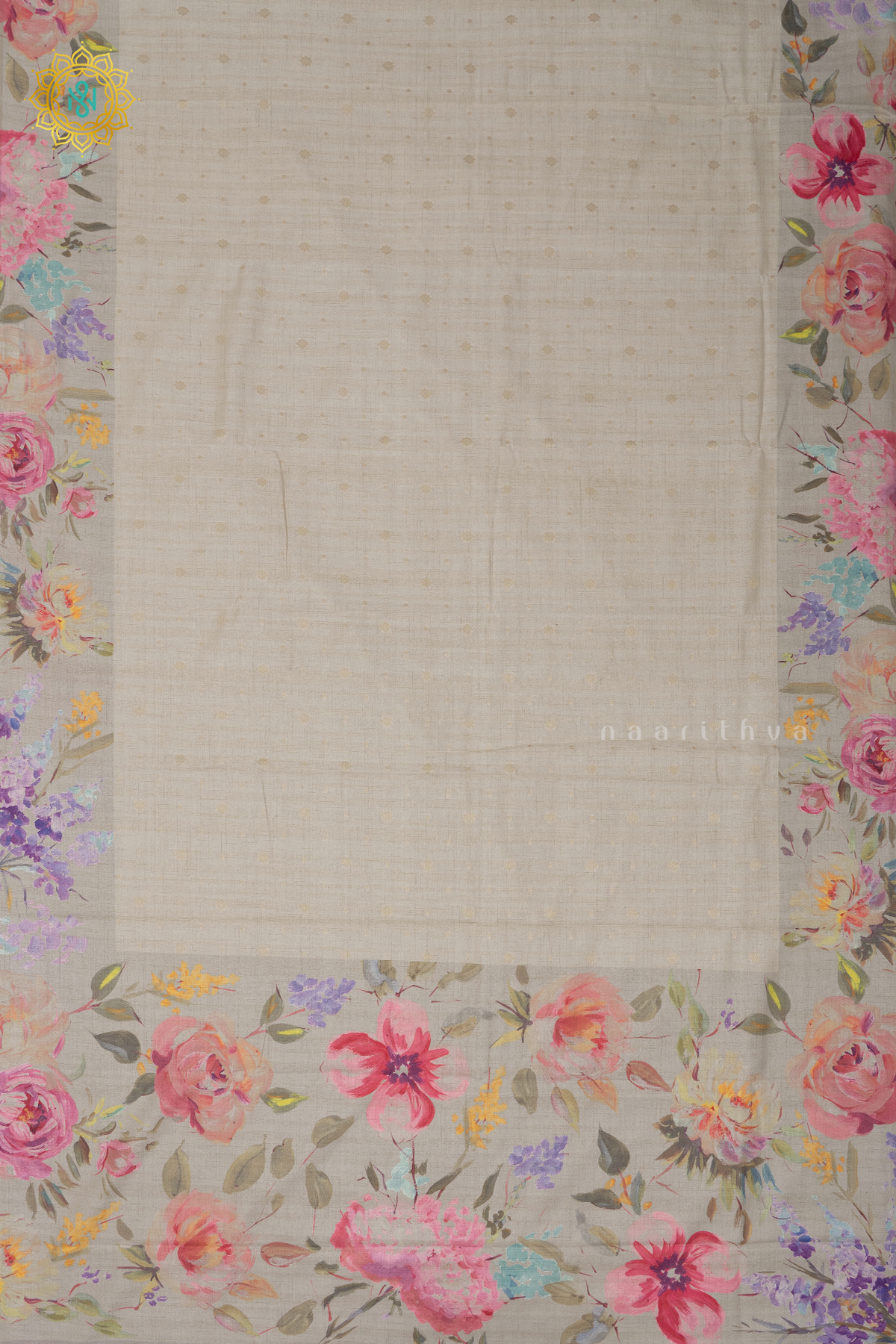 OFF WHITE WITH AQUA GREEN - SEMI TUSSAR SILK