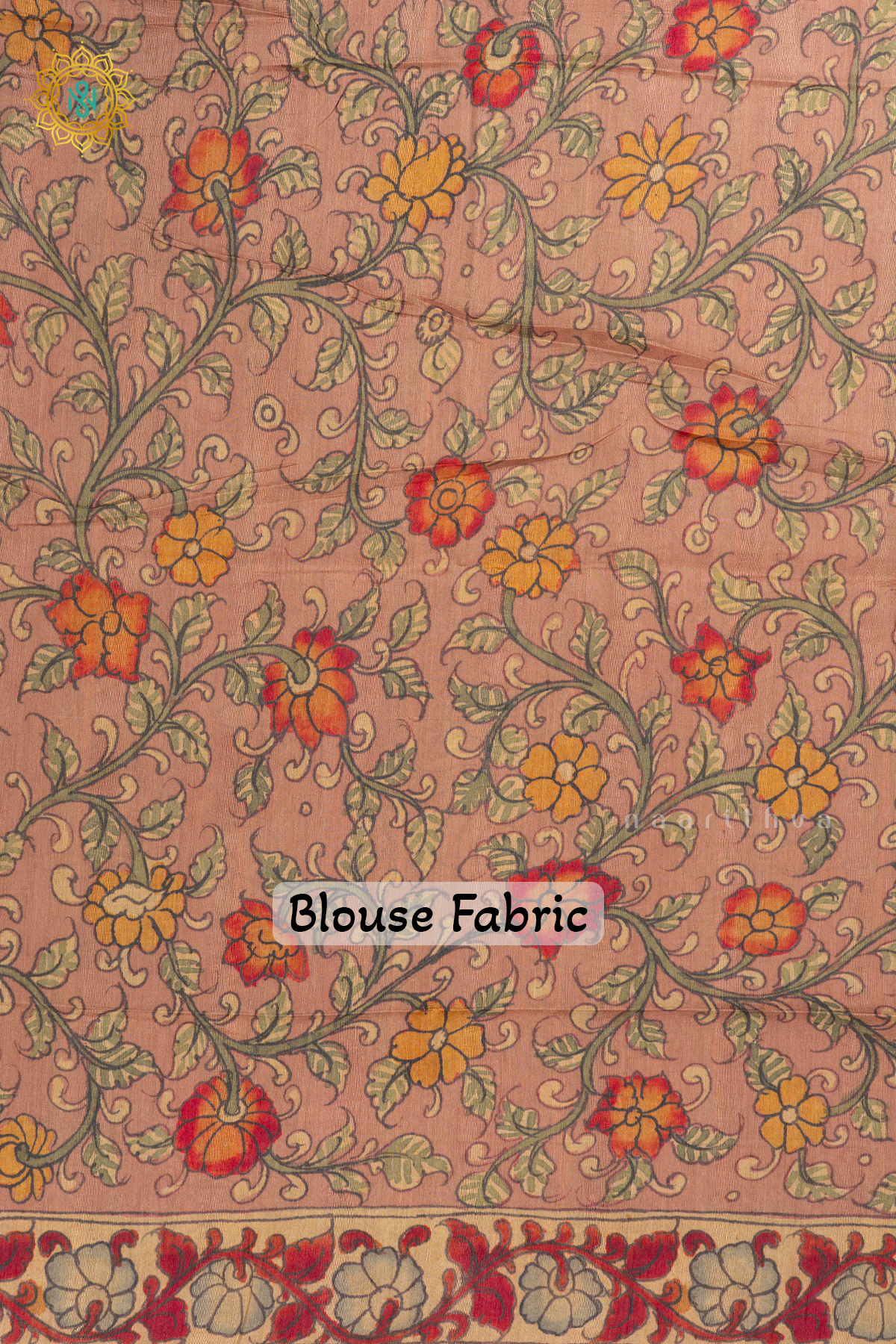 Navy Blue With Peachish Pink Semi Gicha Tussar Saree With Printed Body And Kalamkari Border