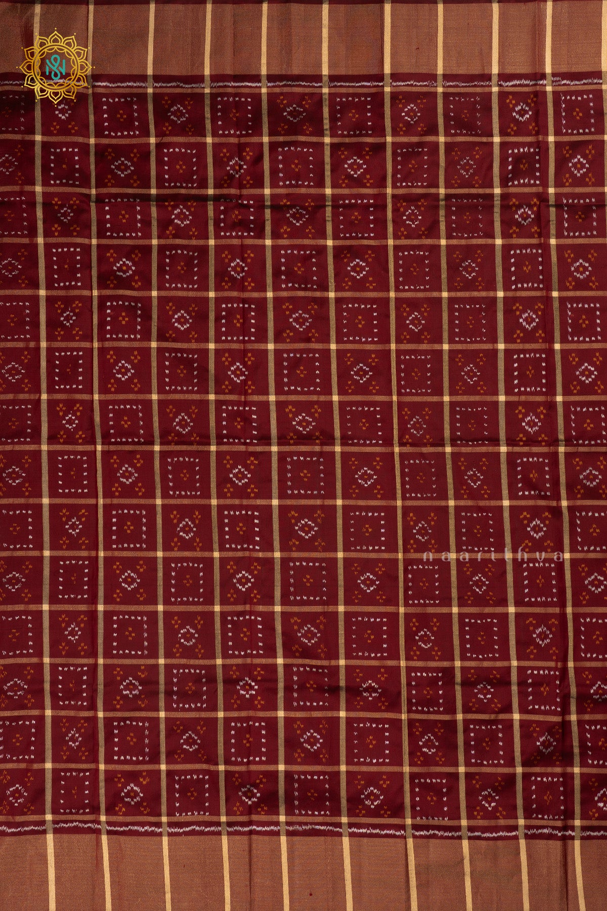 Dark Maroon Ikkat Pure Silk Bit All-Over Ikat-Woven Body