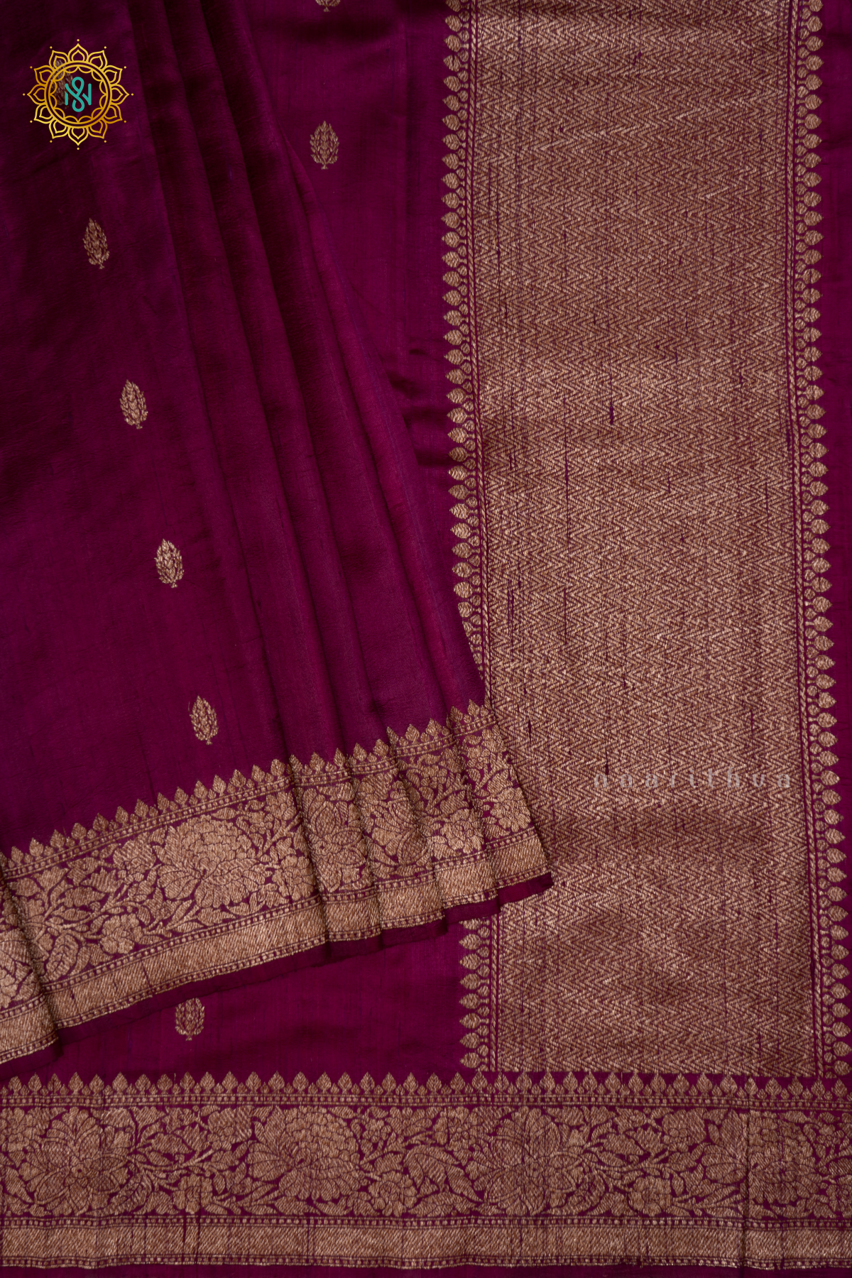 MAGENTA - PURE BANARASI RAW SILK SAREE WITH ALLOVER ZARI WOVEN BUTTAS AND BORDER