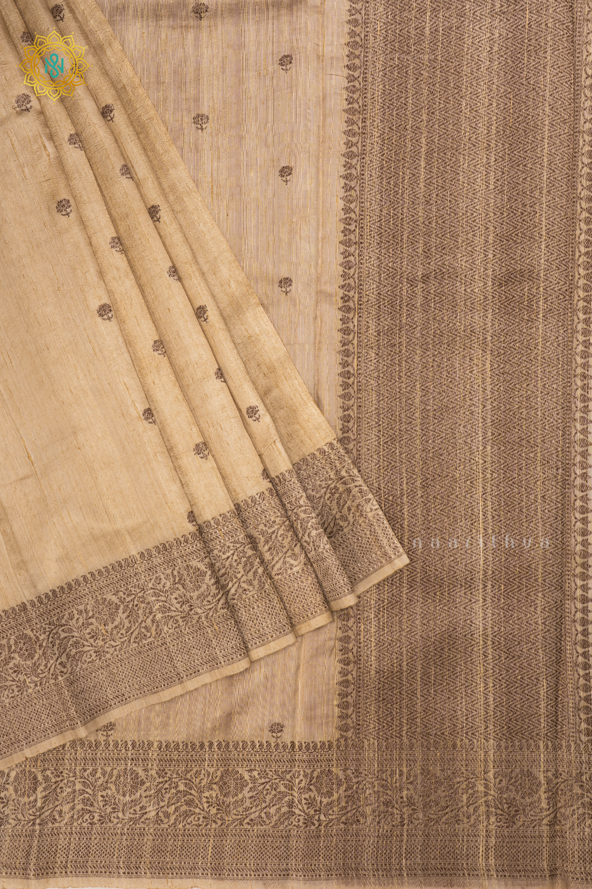 Off White with Red Pure Banarasi Raw Silk Saree With Allover Zari Buttas And Zari Border