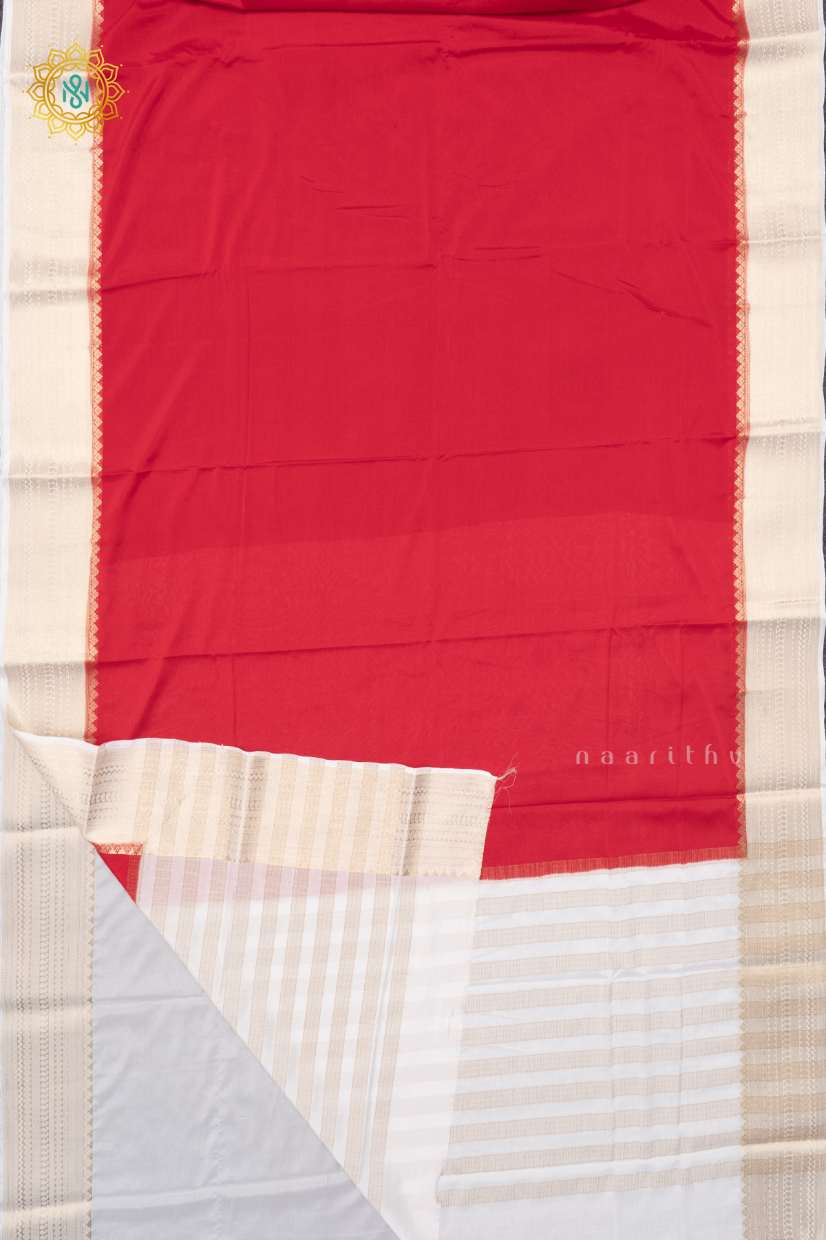 RED WITH WHITE - SEMI MYSORE CREPE SILK