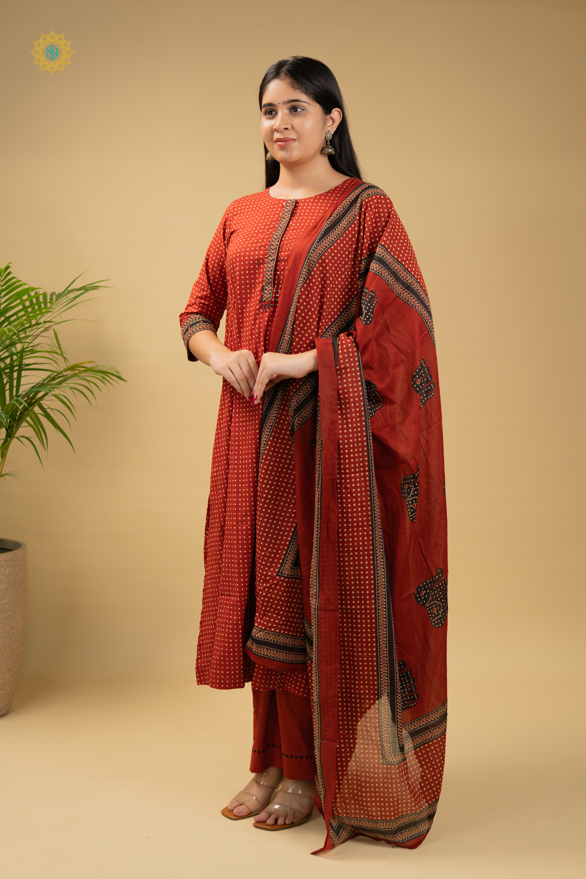 MAROON - 3PC SALWAR SUIT WITH BANDHINI PRINTED - TOP, BOTTOM & DUPPATA