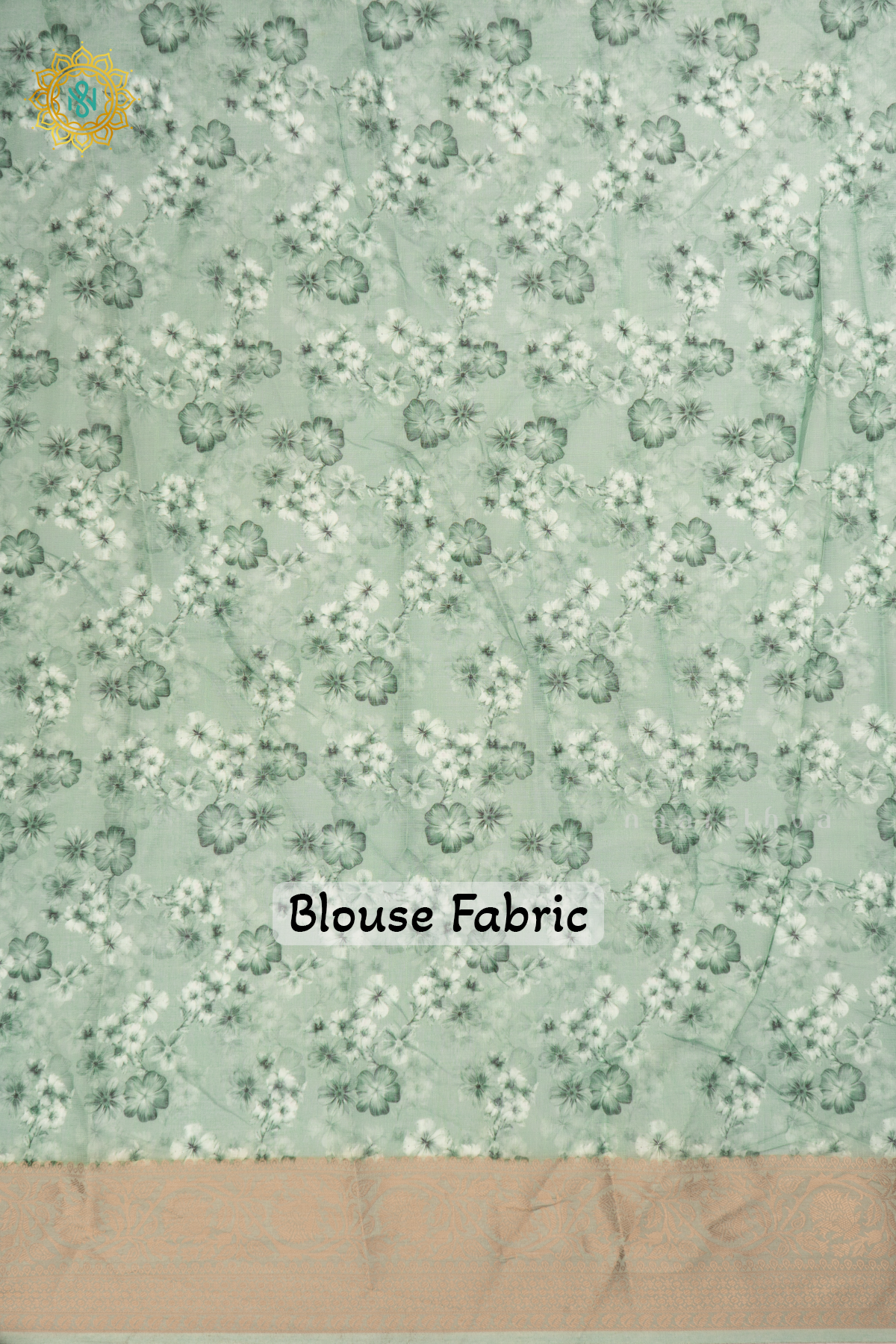 Light Green Linen by Cotton Saree with Floral Printed Body and Zari Border