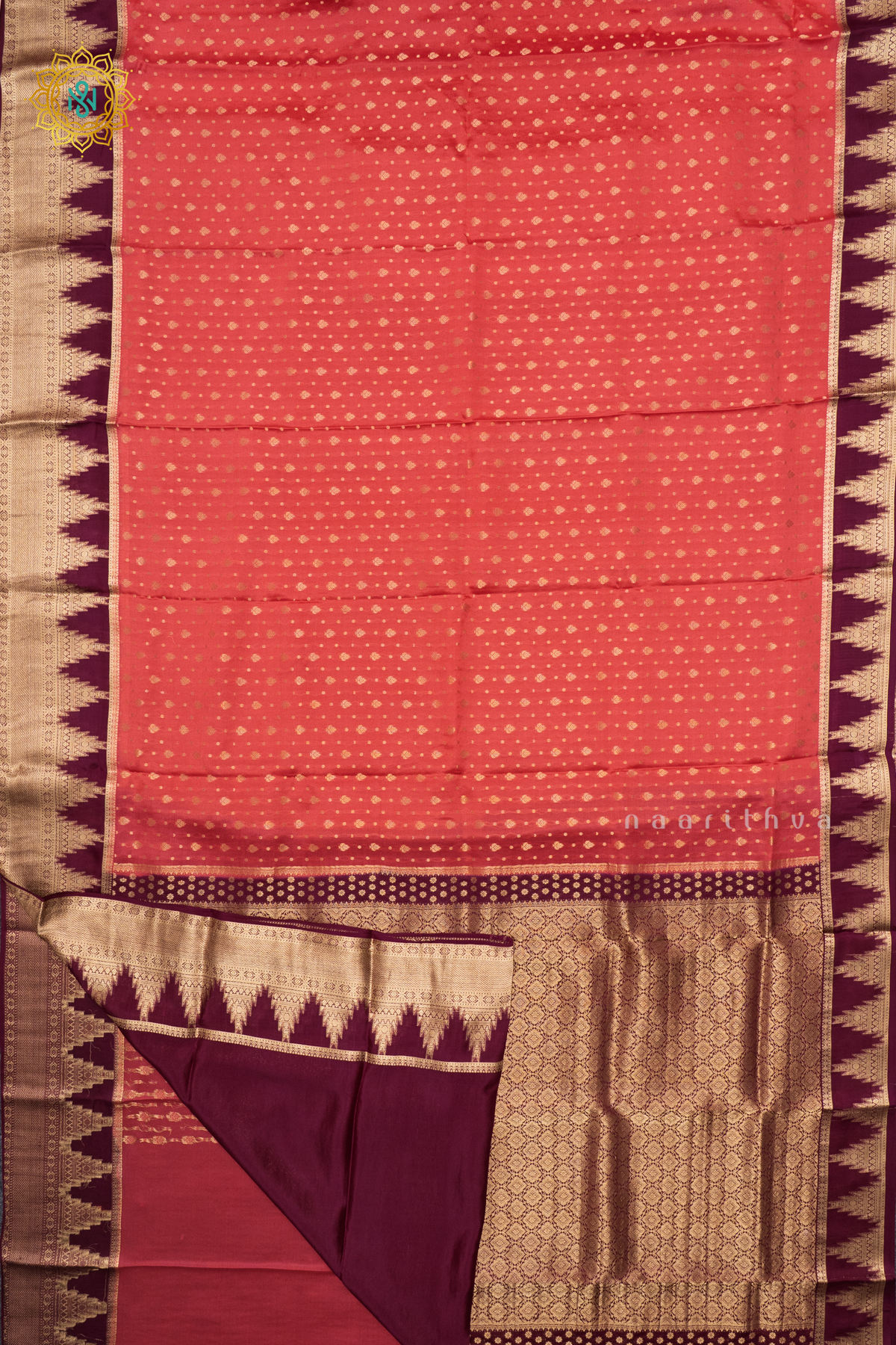 PEACHISH PINK WITH WINE - PURE MYSORE CREPE SILK