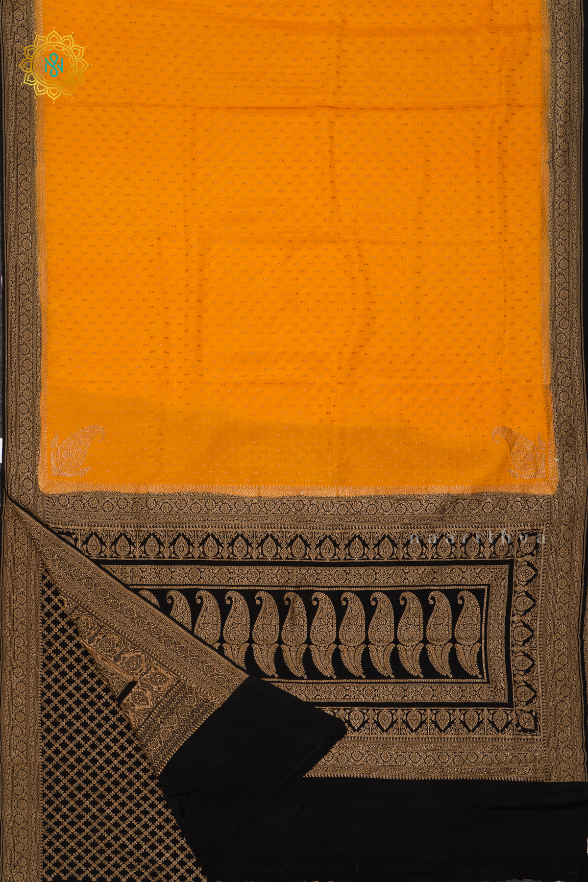 YELLOW WITH BLACK - PURE BANARASI CREPE