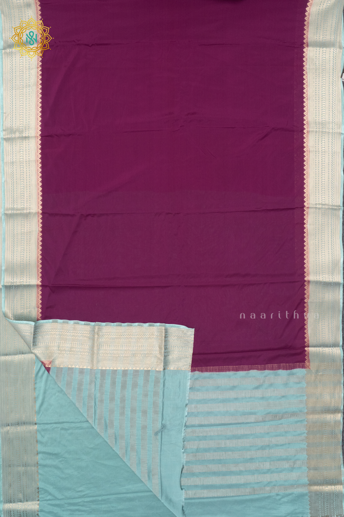 WINE WITH AQUA BLUE - SEMI MYSORE CREPE SILK