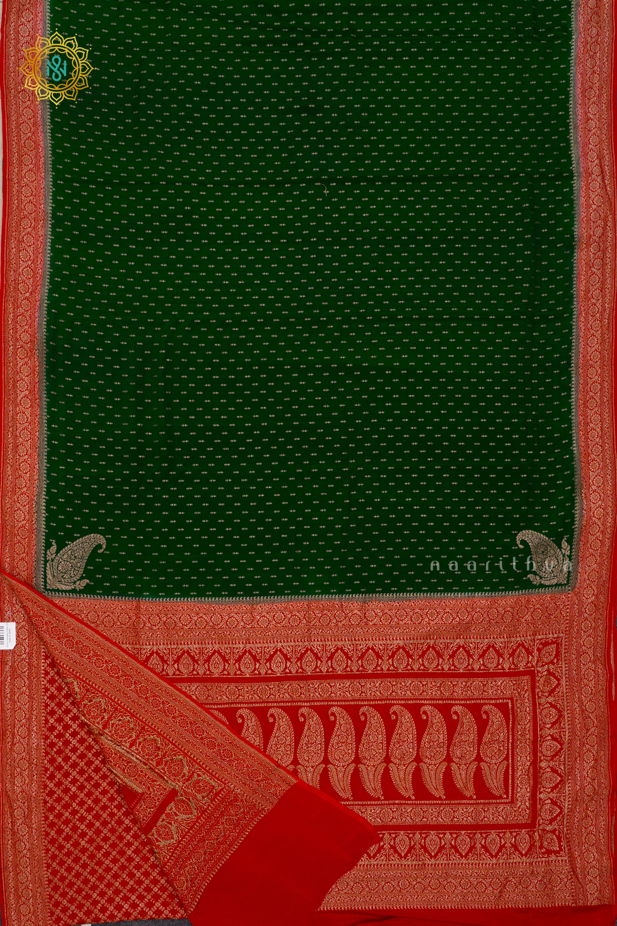 GREEN WITH RED - PURE BANARASI CREPE