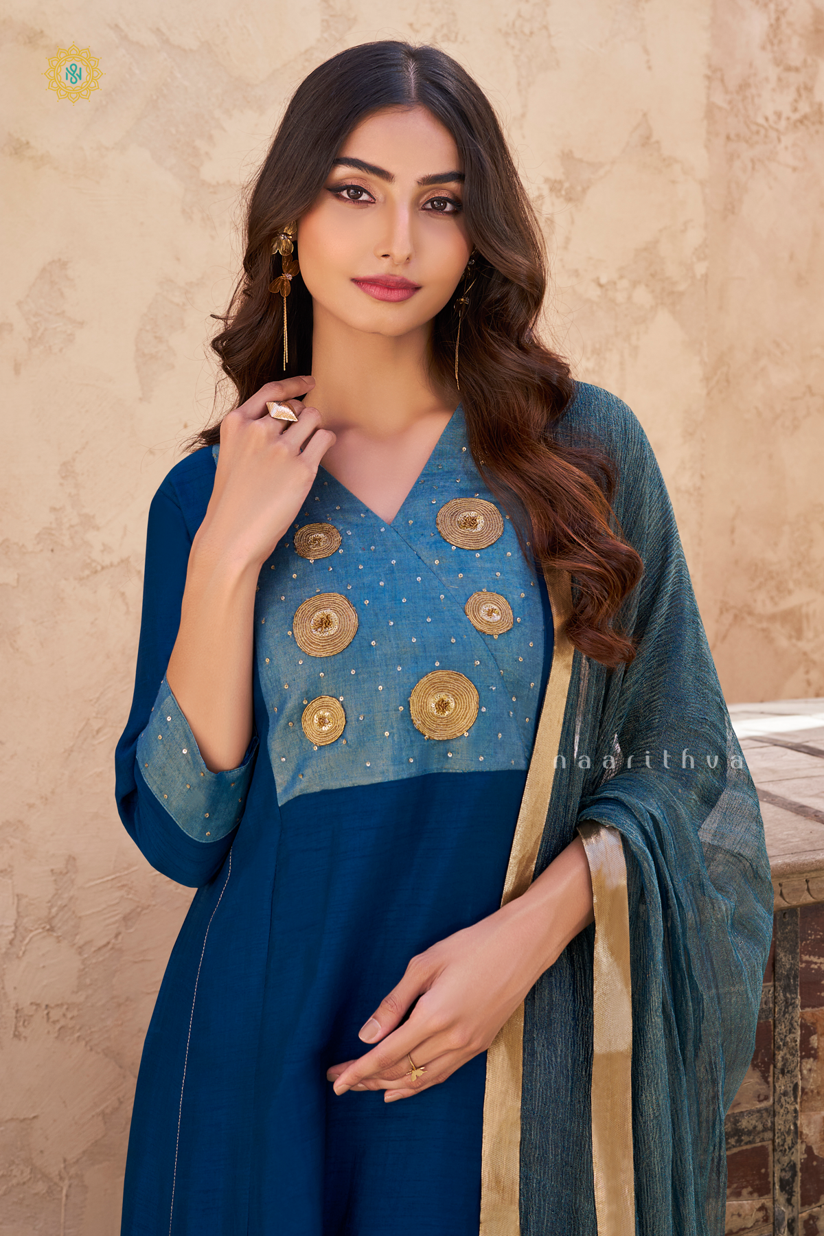 PEACOCK BLUE - SILK 3PC SALWAR SUIT WITH TOP, BOTTOM & DUPATTA