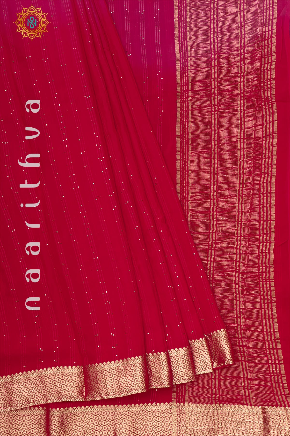 RED WITH PINK & YELLOW - SEMI GEORGETTE