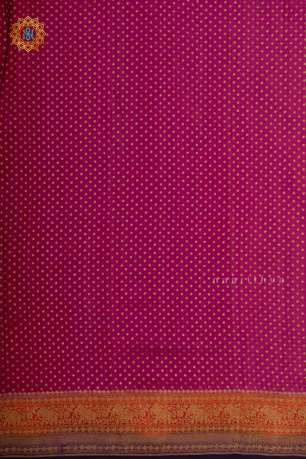 PINK WITH ORANGE & DEEP WINE - PURE BANARASI CREPE SILK