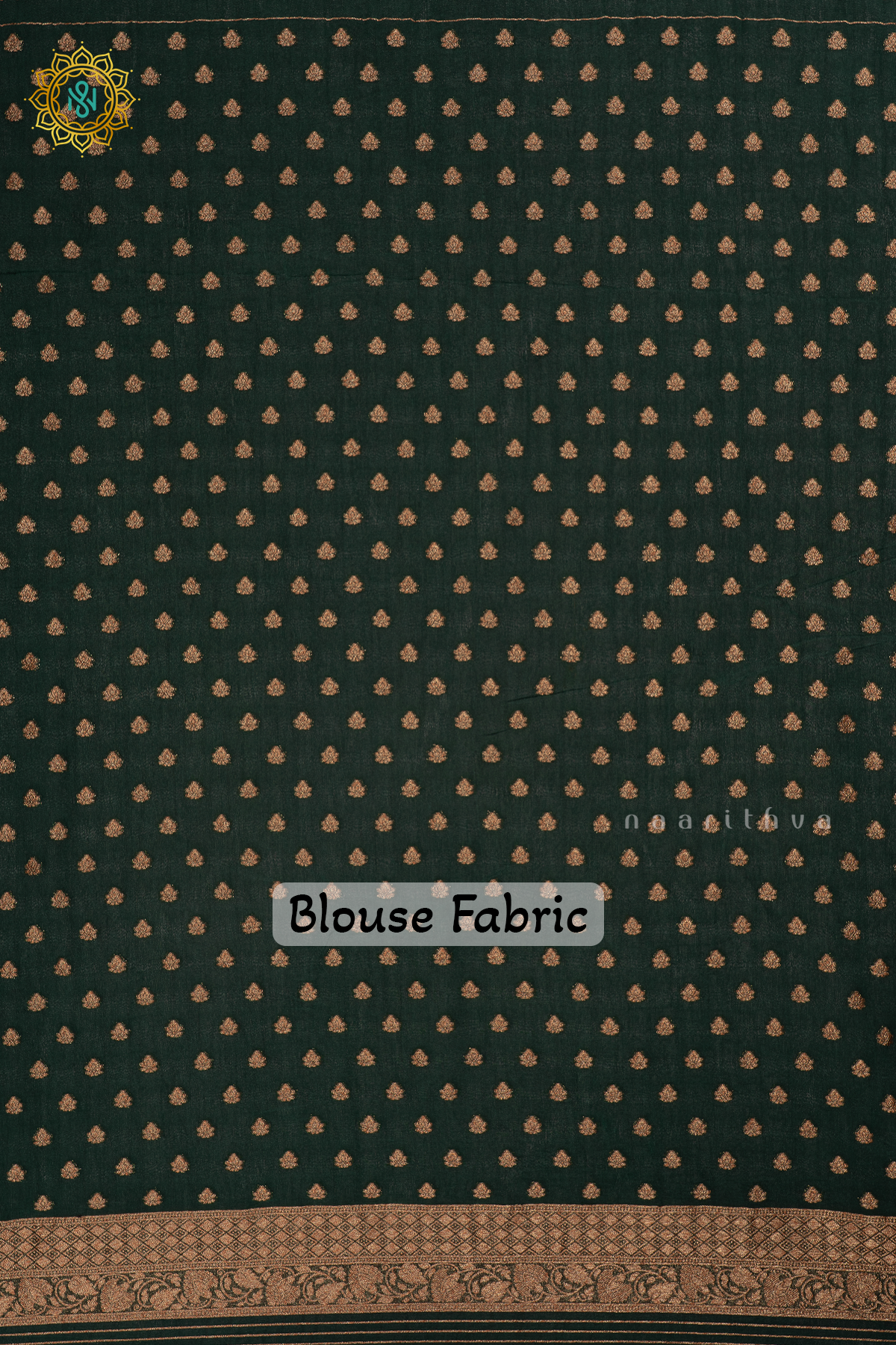 Bottle green - Semi georgette saree with allover zari buttas and zari border