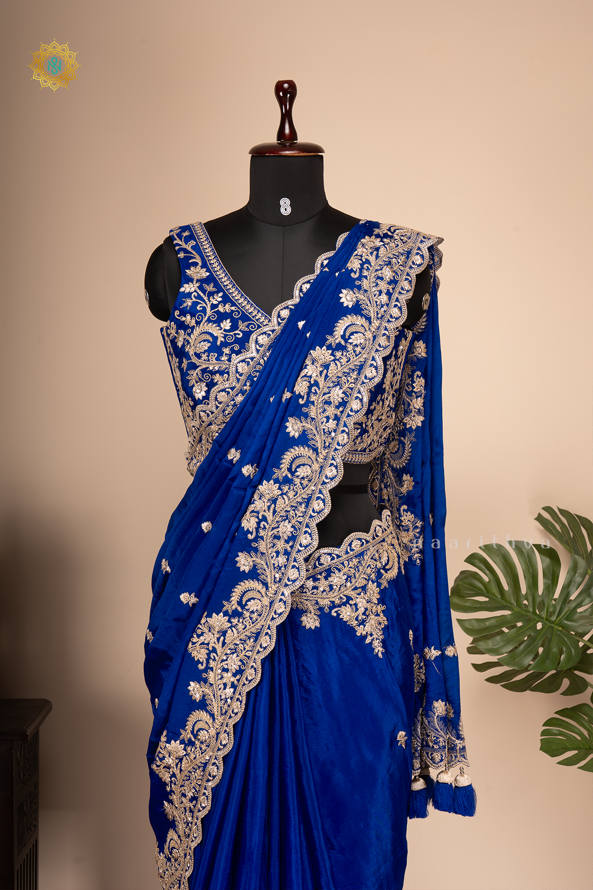 Blue Crepe Party Wear Saree With Readymade Blouse
