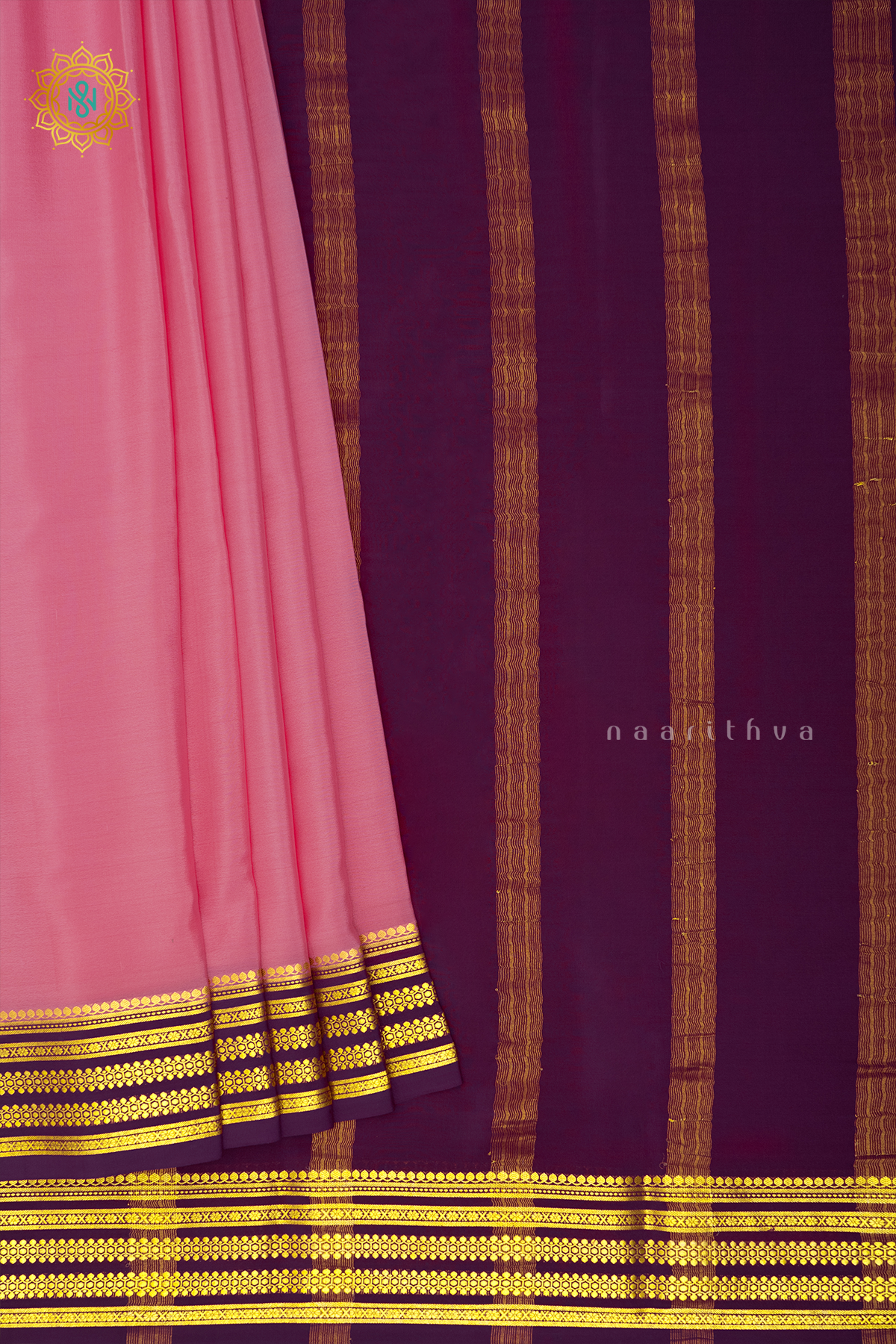 LIGHT PINK WITH WINE - PURE MYSORE CREPE SILK