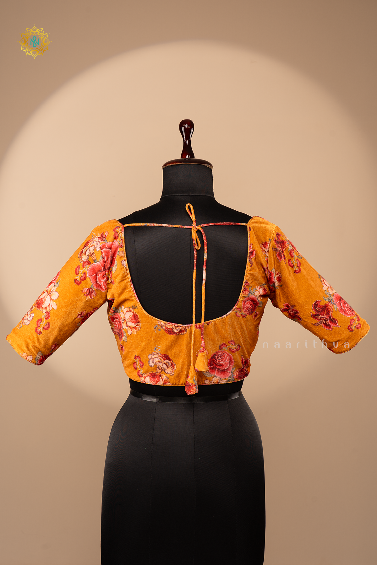 MUSTARD - VELVET READYMADE BLOUSE WITH DIGITAL PRINTS