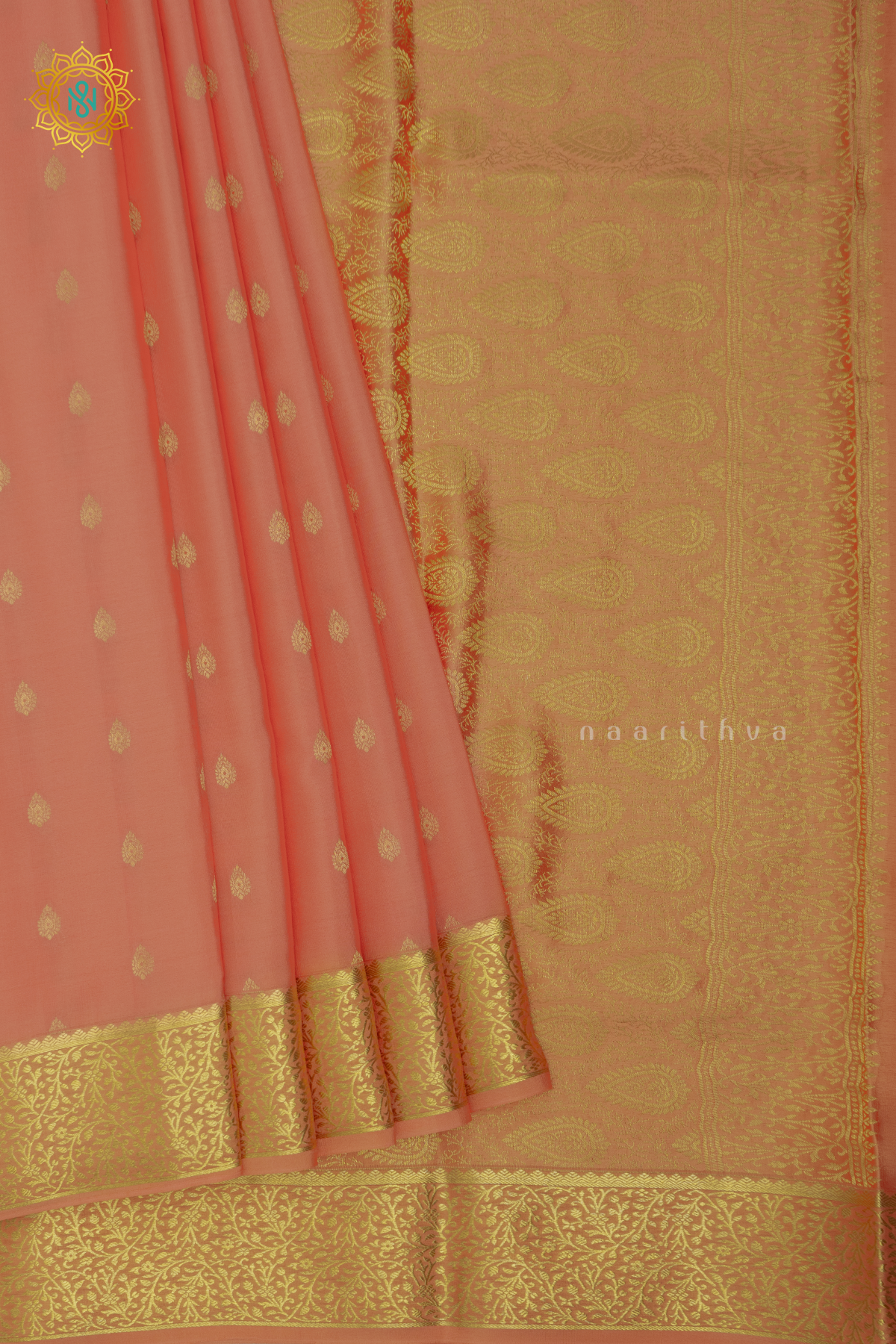 PEACHISH ORANGE - PURE MYSORE CREPE SILK