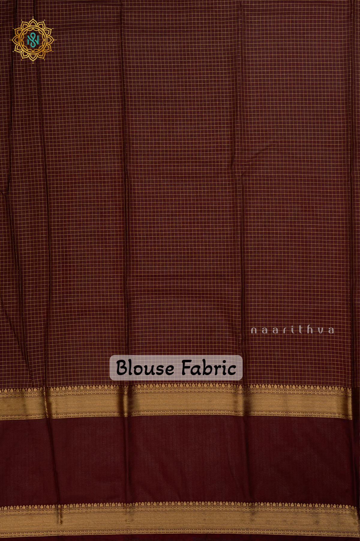 Aqua Green with Brown Semi Mysore Crepe Silk Saree with All-Over Zari Checks and Buttas and a Contrast Zari Gap Border