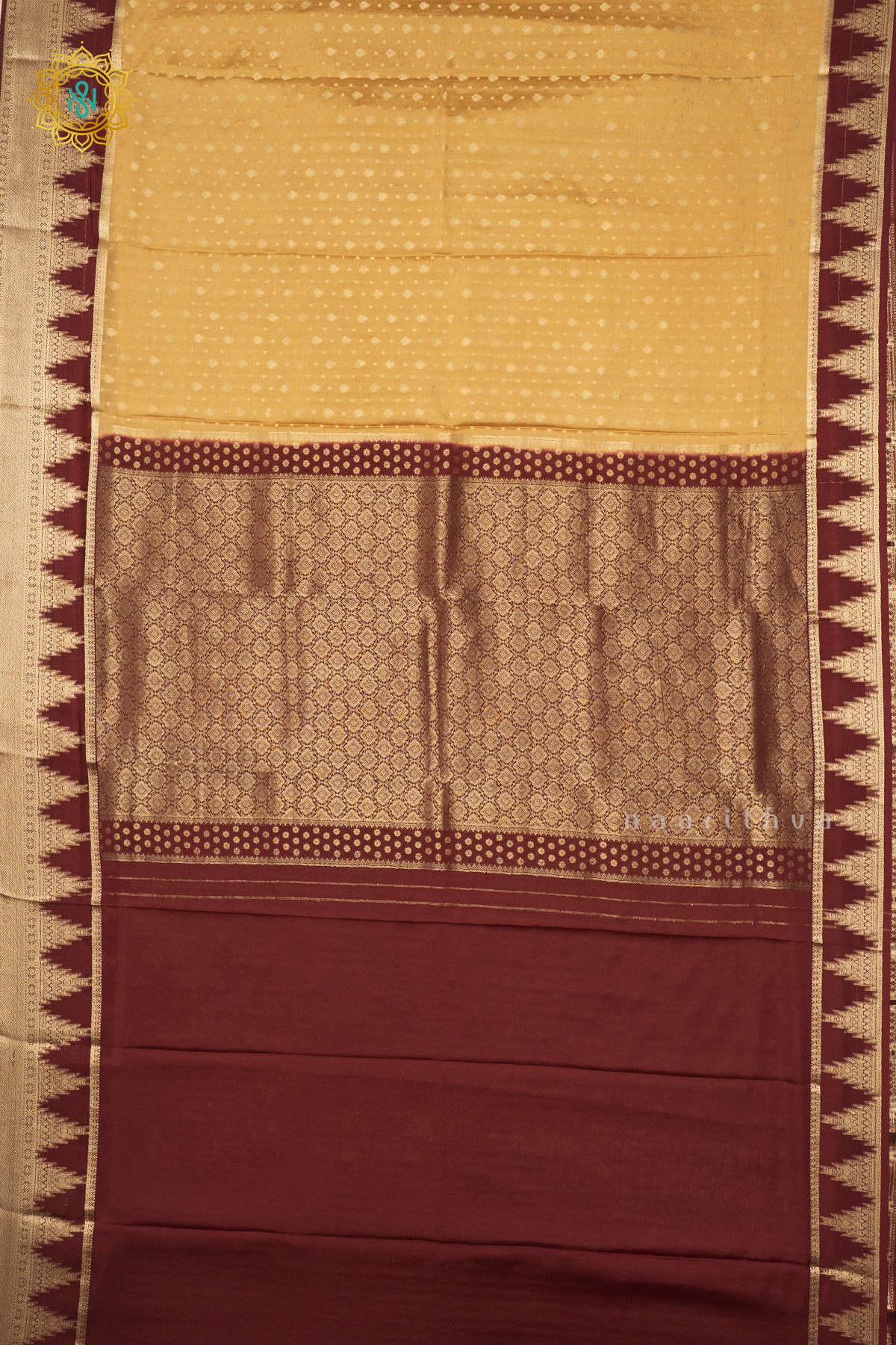 LIGHT BISCUITS WITH MAROON - PURE MYSORE CREPE SILK