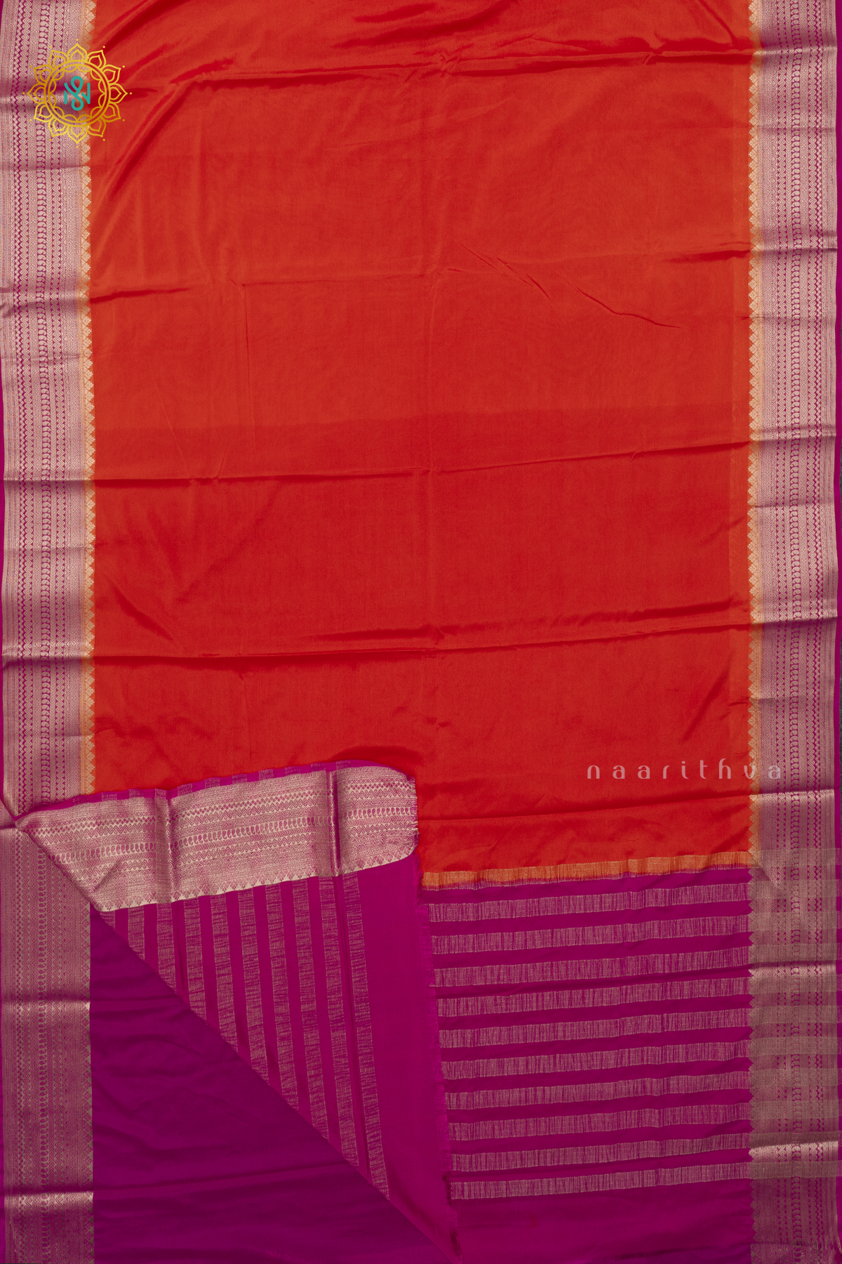 ORANGE WITH PINK - SEMI MYSORE CREPE SILK