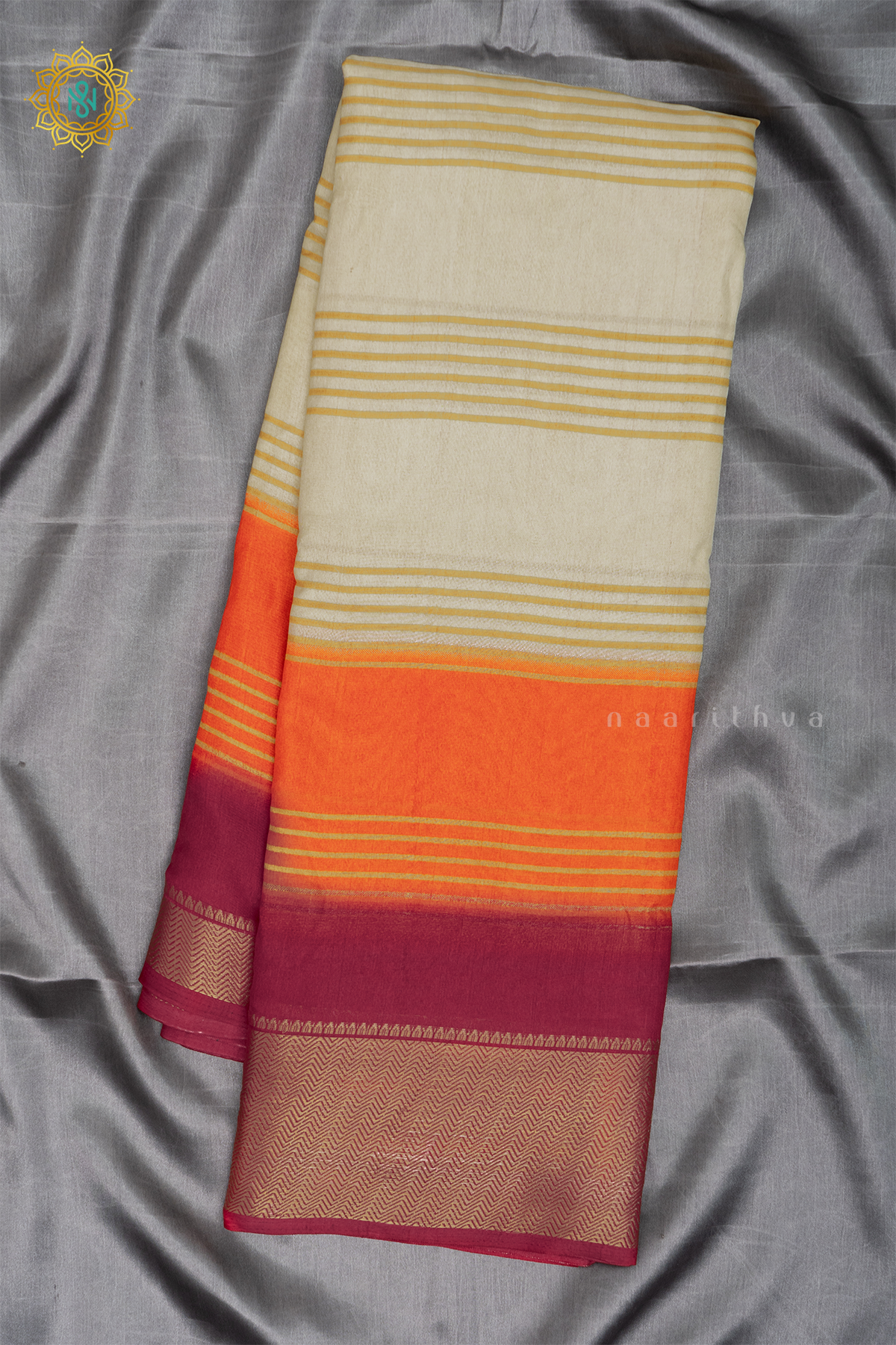 WHITE WITH ORANGE & RED - DOLA SILK