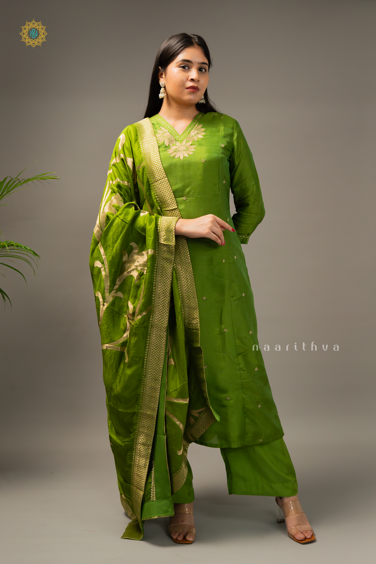 GREEN - SILK 3PC SALWAR SUIT WITH TOP, BOTTOM & DUPATTA