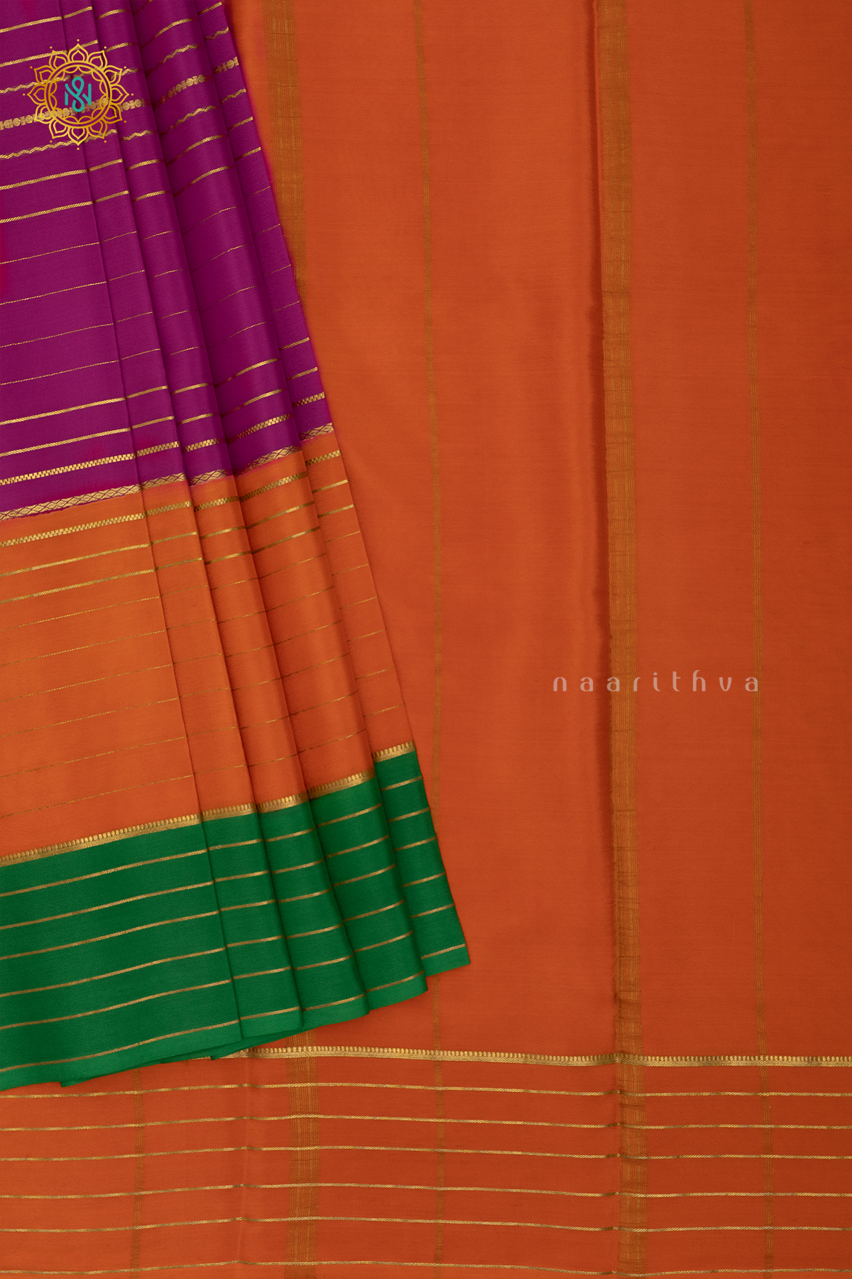 PINK WITH ORANGE & GREEN - PURE MYSORE CREPE SILK